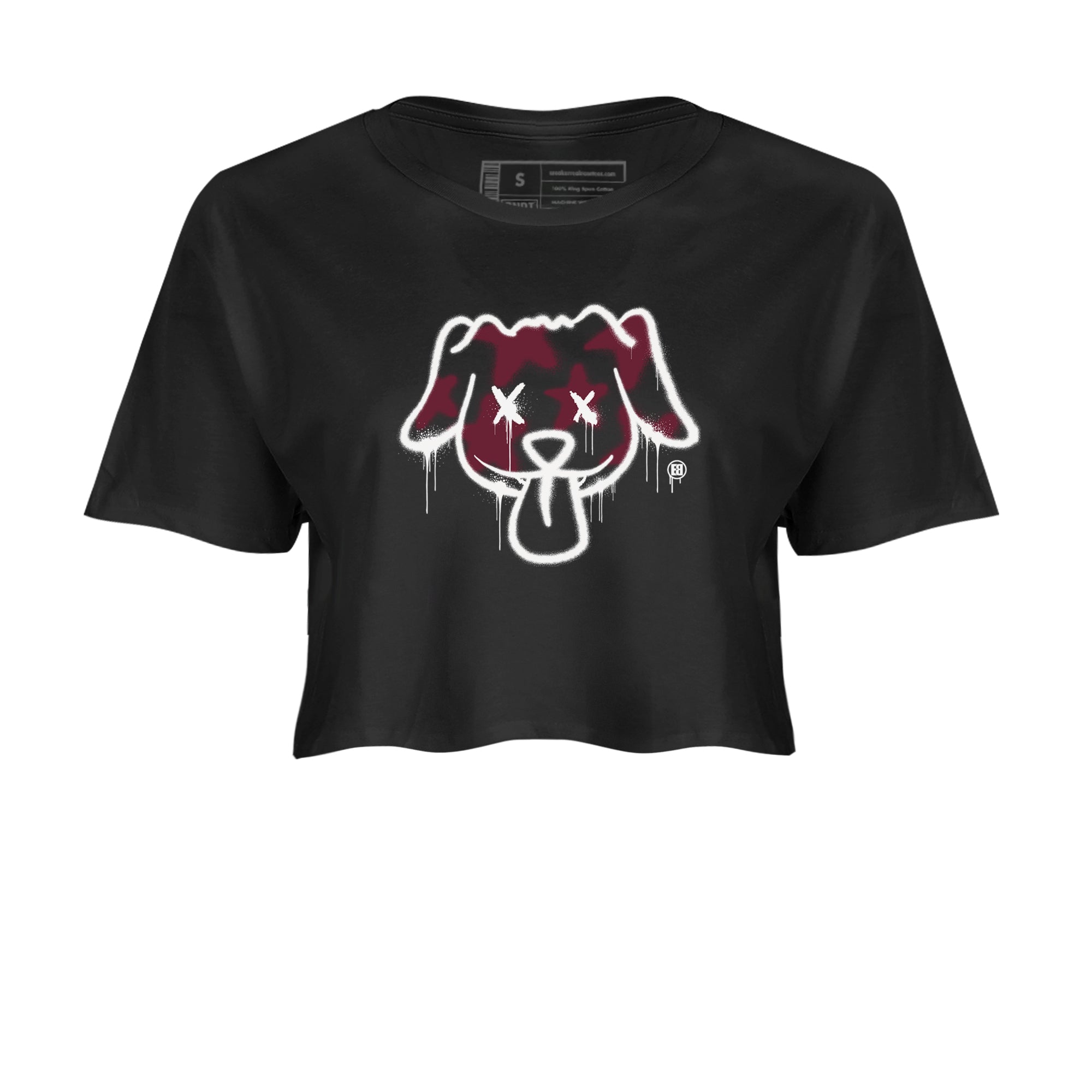 Air Jordan 1 High OG Metallic Burgundy shirts to match jordans Graffiti Dog sneaker match tees Air Jordan 1 Metallic Burgundy Drip Gear Zone streetwear brand Black 2 crop tee