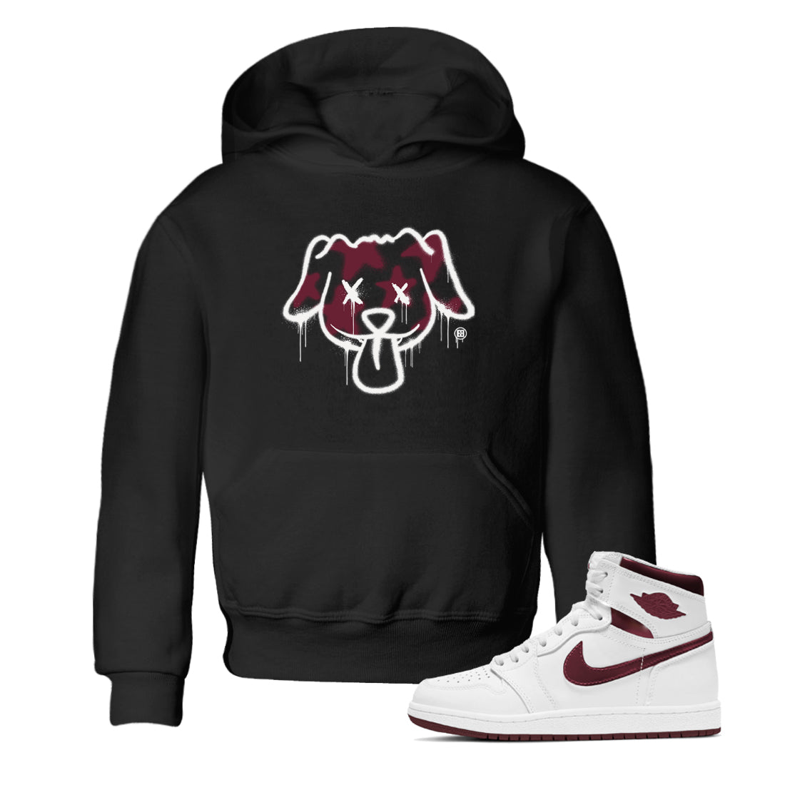 Air Jordan 1 High OG Metallic Burgundy shirts to match jordans Graffiti Dog sneaker match tees Air Jordan 1 Metallic Burgundy Drip Gear Zone streetwear brand Baby and Youth Black 1 cotton tee