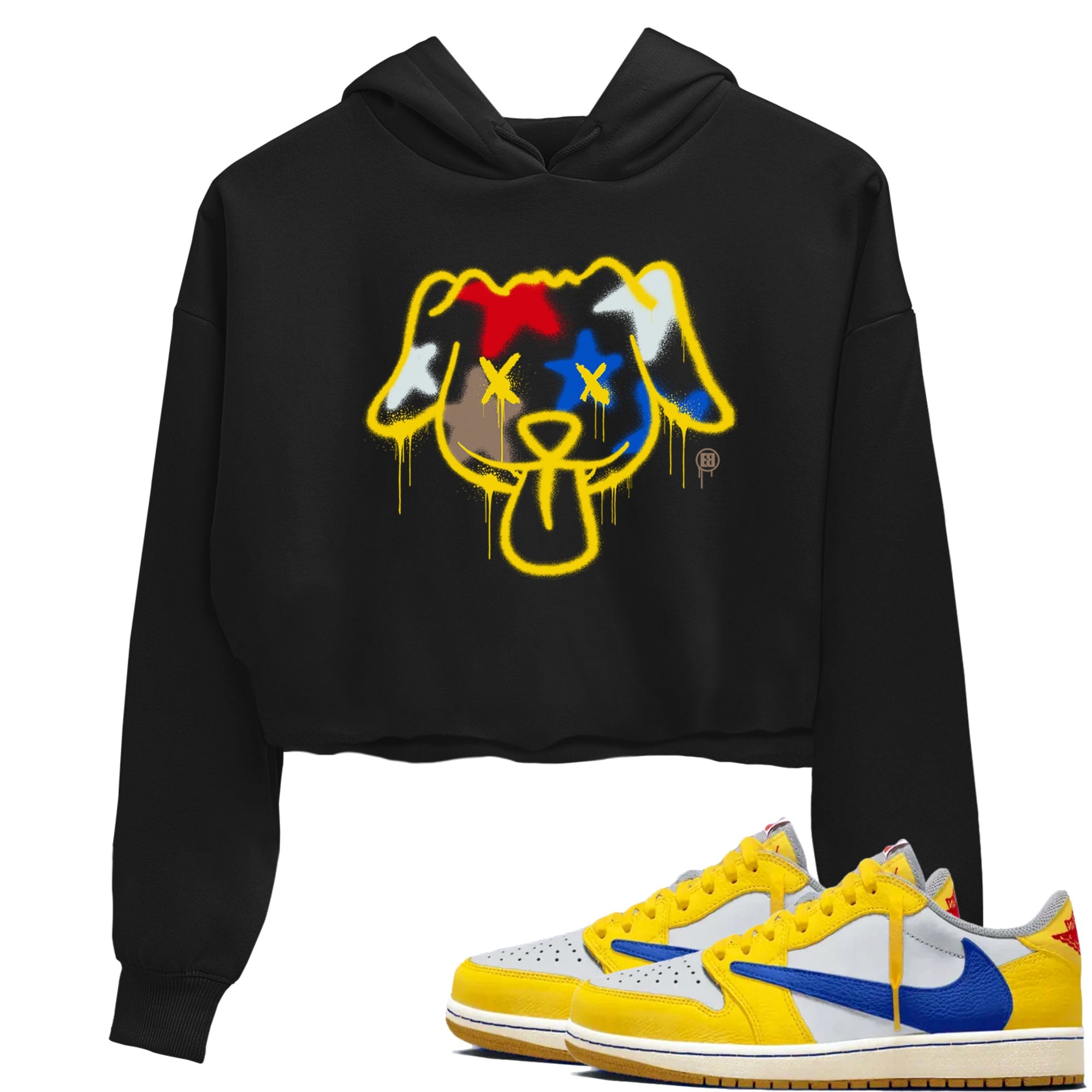 AJ1 Travis Scott Canary shirt to match jordans Graffiti Dog sneaker tees Air Jordan 1 Travis Scott Canary Drip Gear Zone Black 1 crop length shirt
