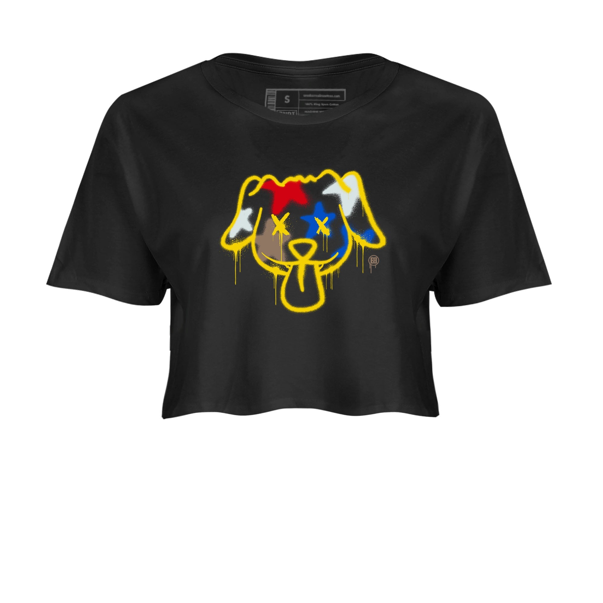 AJ1 Travis Scott Canary shirt to match jordans Graffiti Dog sneaker tees Air Jordan 1 Travis Scott Canary Drip Gear Zone Black 2 crop length shirt