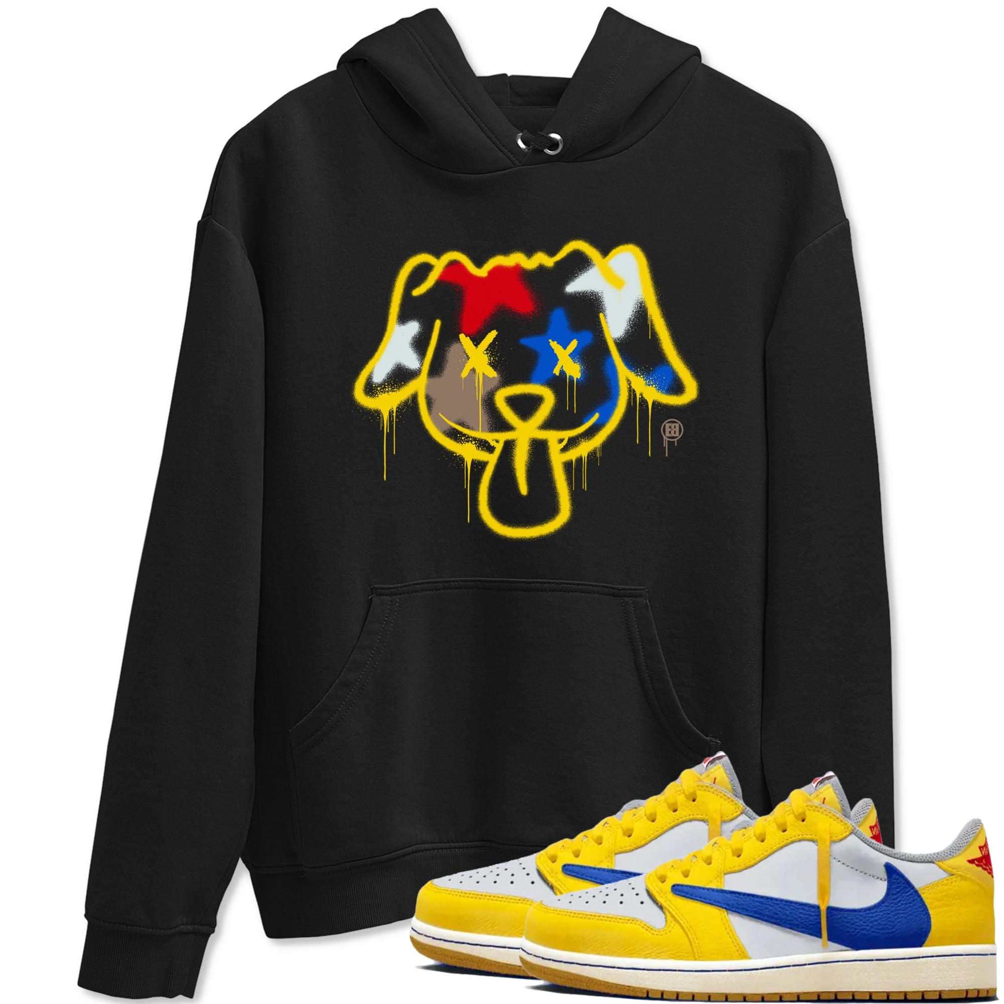 AJ1 Travis Scott Canary shirt to match jordans Graffiti Dog sneaker tees Air Jordan 1 Travis Scott Canary Drip Gear Zone unisex cotton Black 1 crew neck shirt