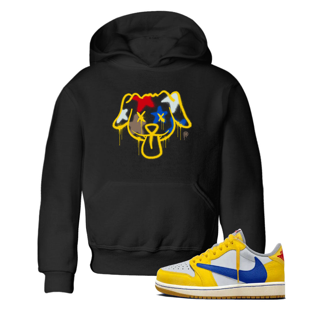 AJ1 Travis Scott Canary shirt to match jordans Graffiti Dog sneaker tees Air Jordan 1 Travis Scott Canary Drip Gear Zone baby toddler Black 1 cotton Shirt