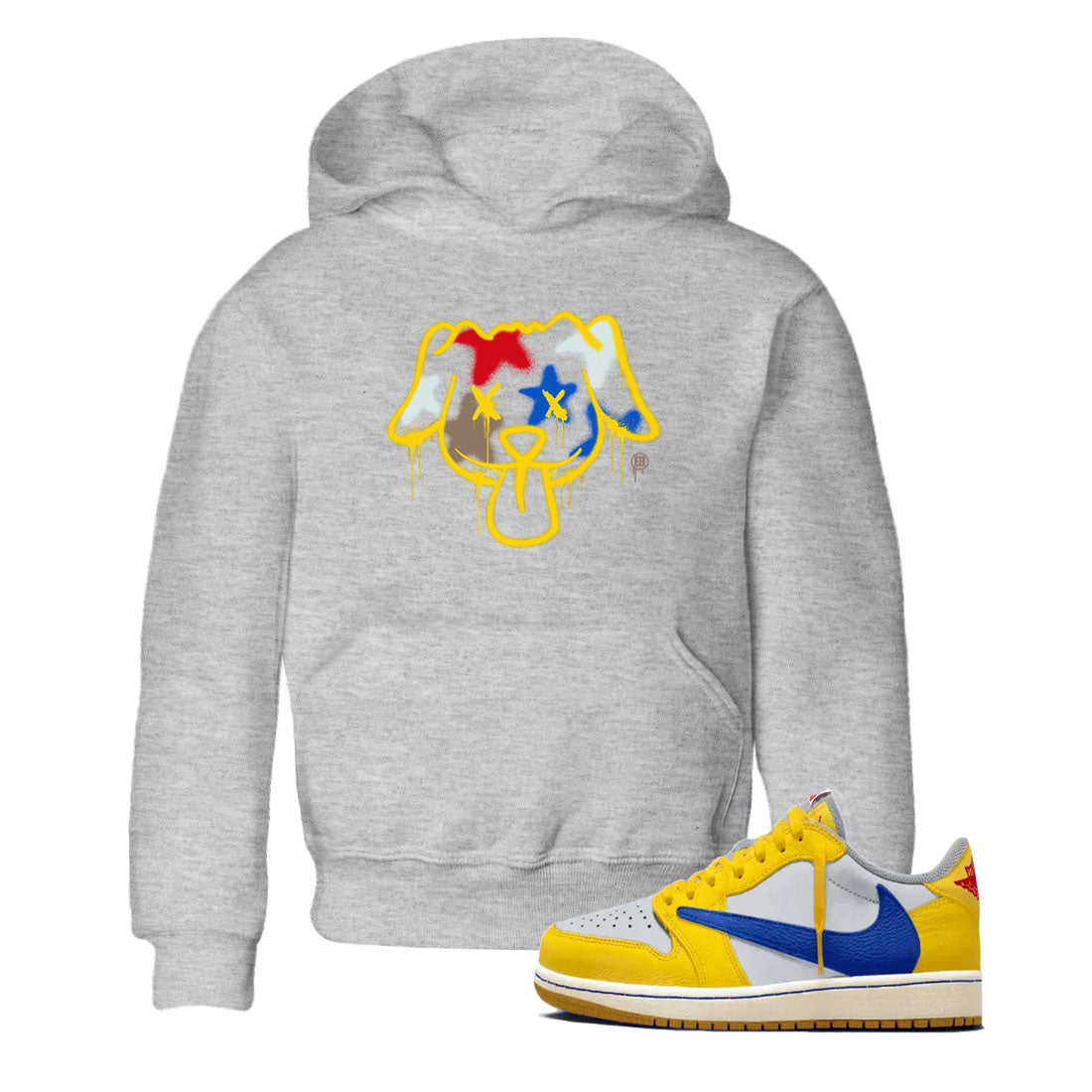 AJ1 Travis Scott Canary shirt to match jordans Graffiti Dog sneaker tees Air Jordan 1 Travis Scott Canary Drip Gear Zone baby toddler Heather Grey 1 cotton Shirt