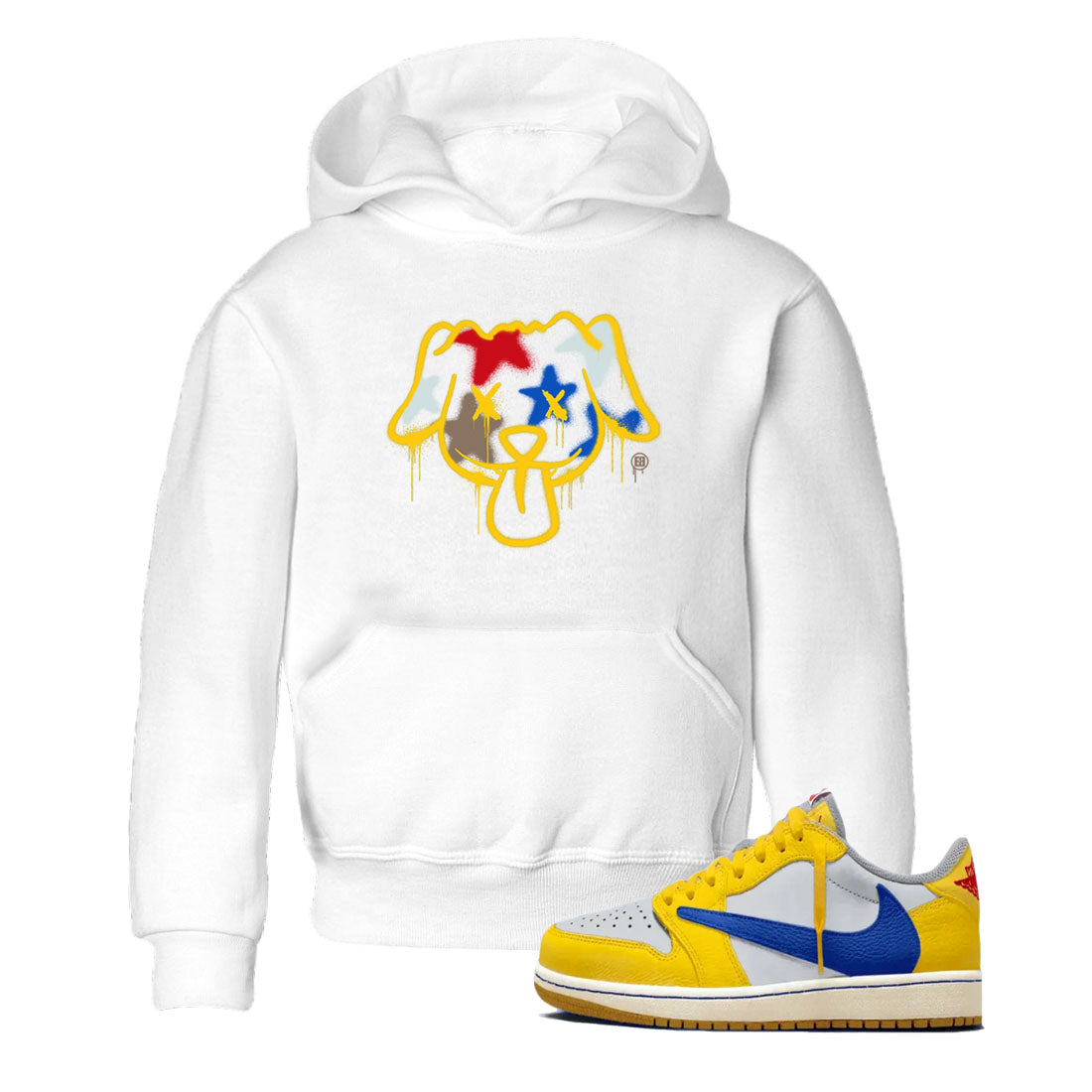 AJ1 Travis Scott Canary shirt to match jordans Graffiti Dog sneaker tees Air Jordan 1 Travis Scott Canary Drip Gear Zone baby toddler White 1 cotton Shirt