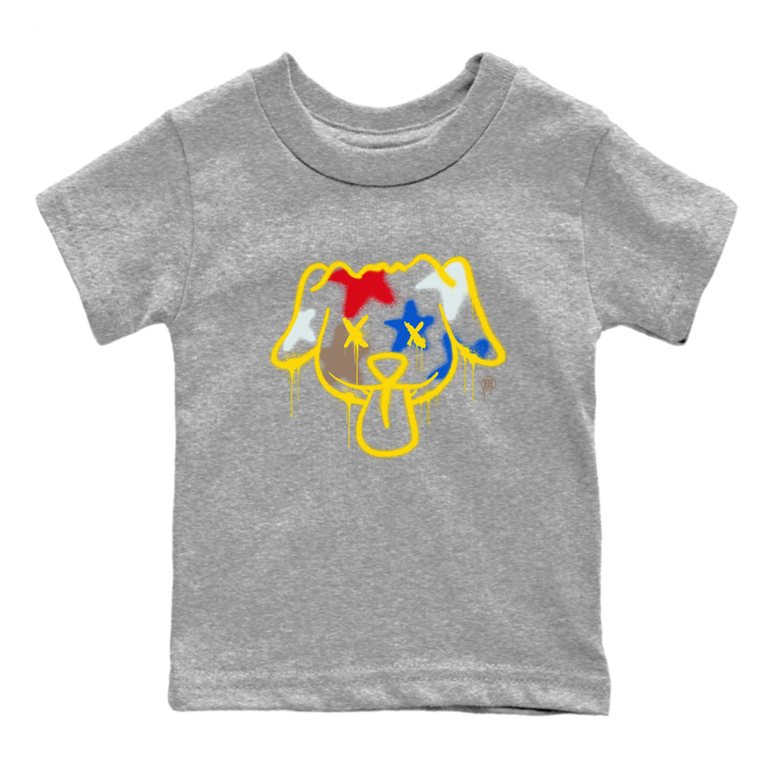 AJ1 Travis Scott Canary shirt to match jordans Graffiti Dog sneaker tees Air Jordan 1 Travis Scott Canary Drip Gear Zone baby toddler Heather Grey 2 cotton Shirt