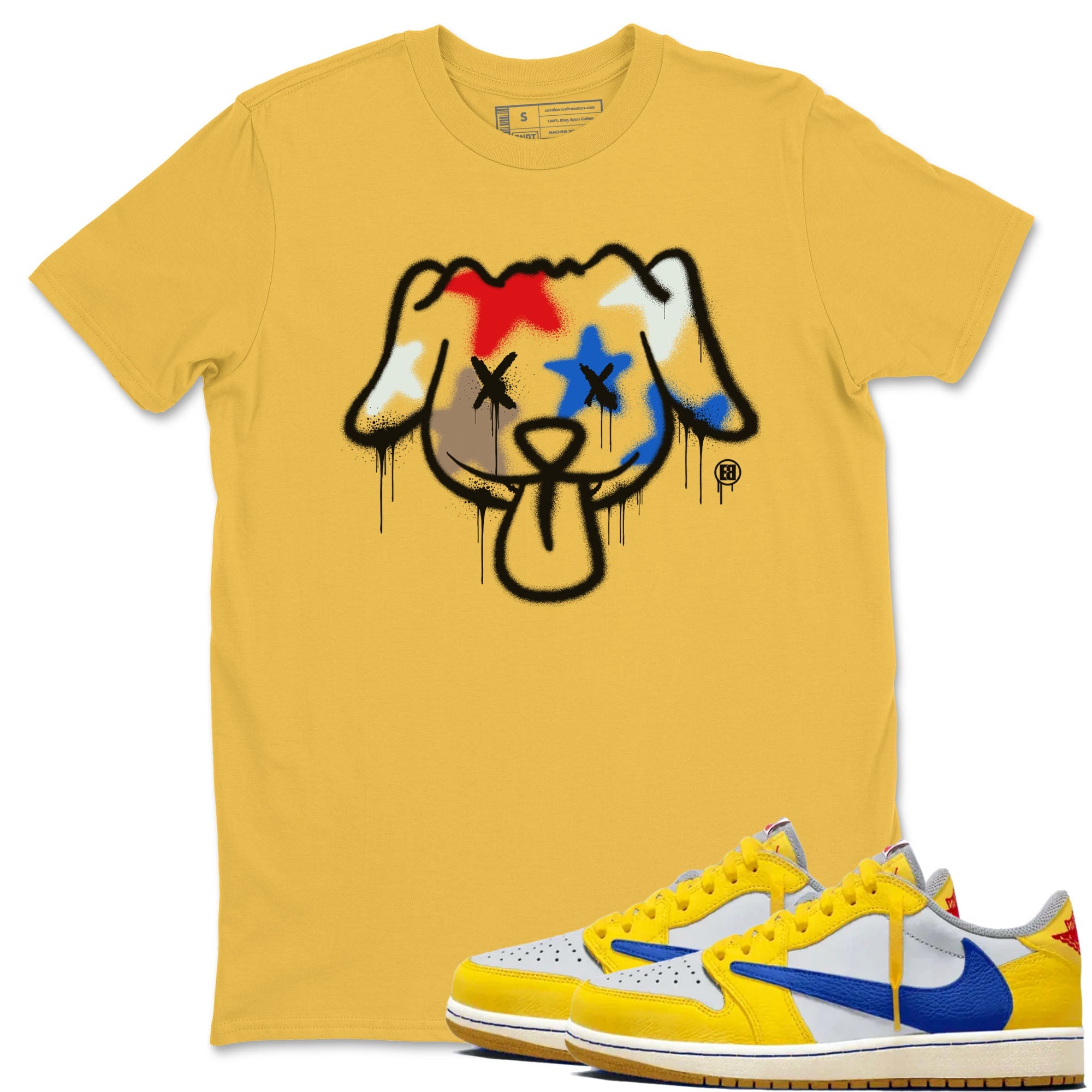 AJ1 Travis Scott Canary shirt to match jordans Graffiti Dog sneaker tees Air Jordan 1 Travis Scott Canary Drip Gear Zone unisex cotton Daisy 1 crew neck shirt