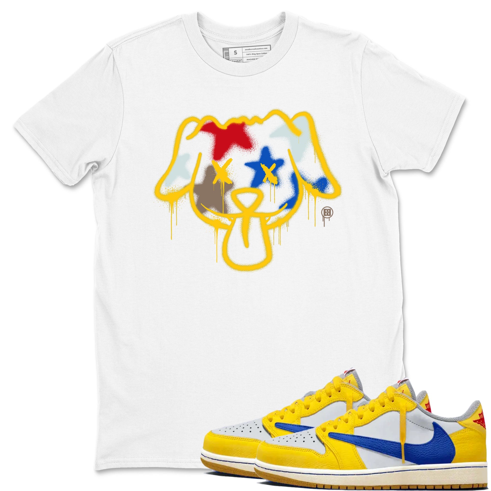 AJ1 Travis Scott Canary shirt to match jordans Graffiti Dog sneaker tees Air Jordan 1 Travis Scott Canary Drip Gear Zone unisex cotton White 1 crew neck shirt