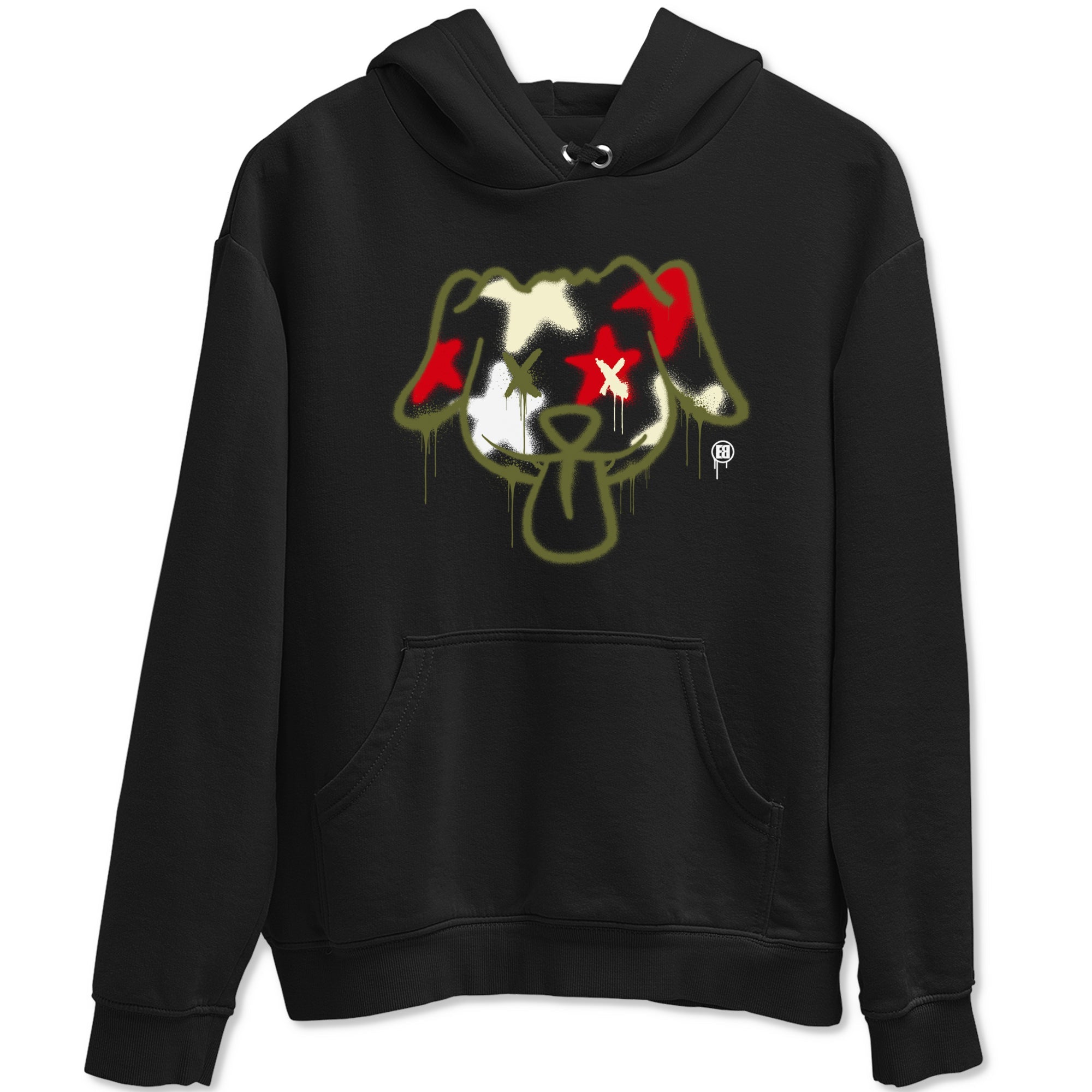 1s Travis Scott Medium Olive shirts to match jordans Graffiti Dog sneaker match tees Air Jordan 1 Travis Scott Medium Olive Drip Gear Zone streetwear brand Black 2 unisex cotton tee