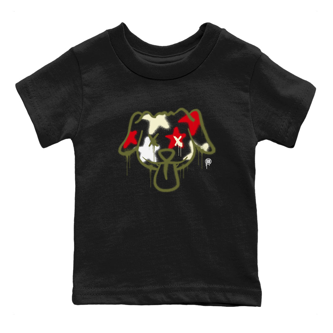 1s Travis Scott Medium Olive shirts to match jordans Graffiti Dog sneaker match tees Air Jordan 1 Travis Scott Medium Olive Drip Gear Zone streetwear brand Baby and Youth Black 2 cotton tee