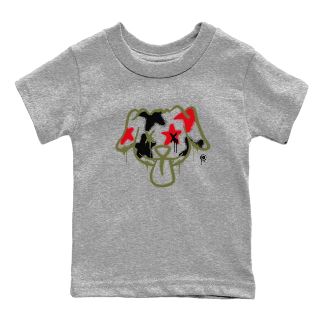 1s Travis Scott Medium Olive shirts to match jordans Graffiti Dog sneaker match tees Air Jordan 1 Travis Scott Medium Olive Drip Gear Zone streetwear brand Baby and Youth Heather Grey 2 cotton tee