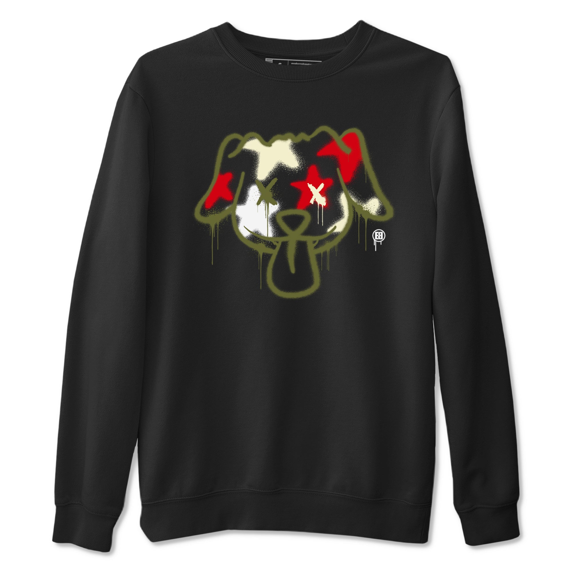 1s Travis Scott Medium Olive shirts to match jordans Graffiti Dog sneaker match tees Air Jordan 1 Travis Scott Medium Olive Drip Gear Zone streetwear brand Black 2 unisex cotton tee