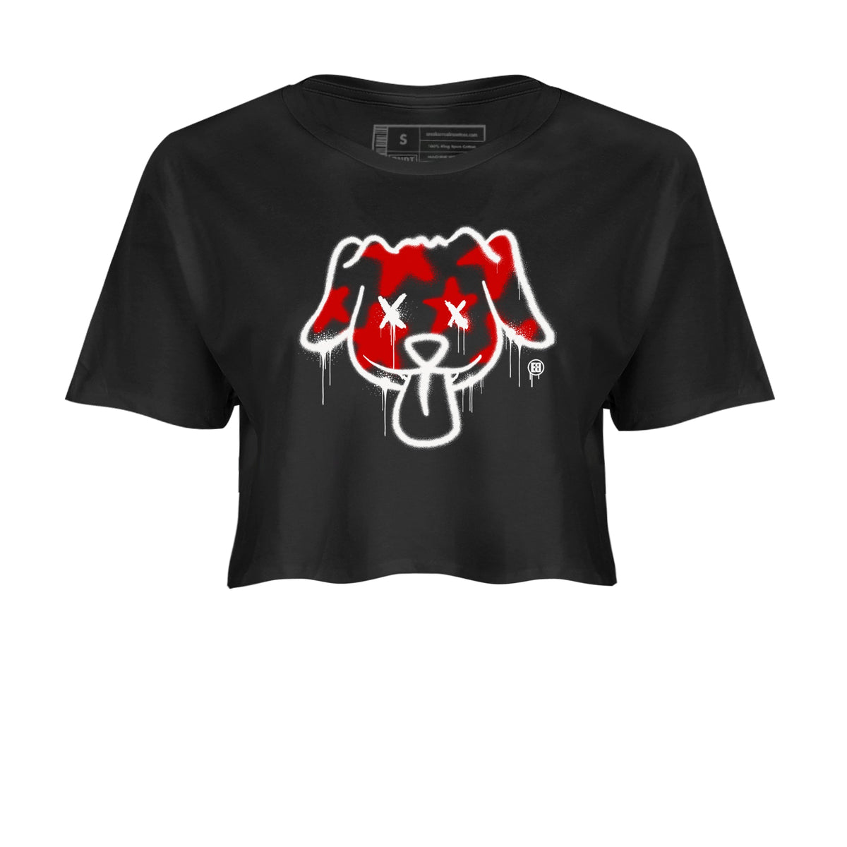 11s Bred Velvet shirts to match jordans Graffiti Dog sneaker match tees Air Jordan 11 Bred Velvet match shoes to clothes Drip Gear Zone unisex cotton Black 2 crop tee