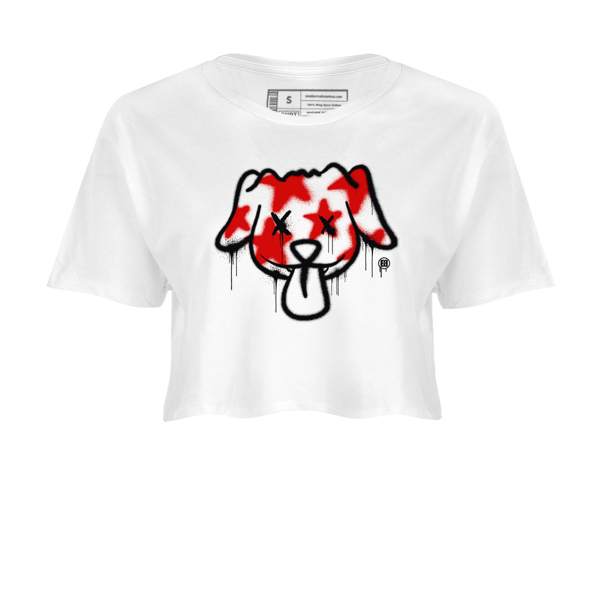 11s Bred Velvet shirts to match jordans Graffiti Dog sneaker match tees Air Jordan 11 Bred Velvet match shoes to clothes Drip Gear Zone unisex cotton White 2 crop tee