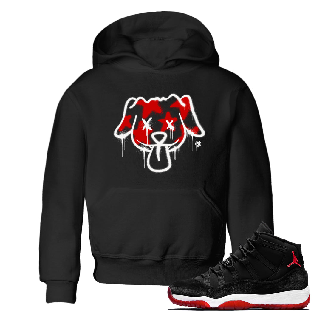 11s Bred Velvet shirts to match jordans Graffiti Dog sneaker match tees Air Jordan 11 Bred Velvet match shoes to clothes Drip Gear Zone Youth Baby Black 1 tee