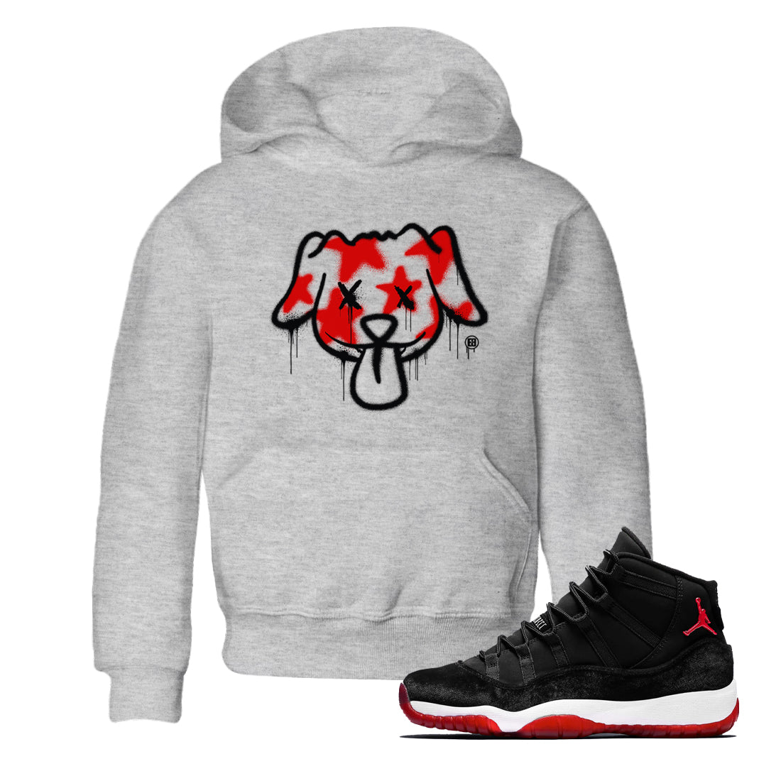 11s Bred Velvet shirts to match jordans Graffiti Dog sneaker match tees Air Jordan 11 Bred Velvet match shoes to clothes Drip Gear Zone Youth Baby Heather Grey 1 tee