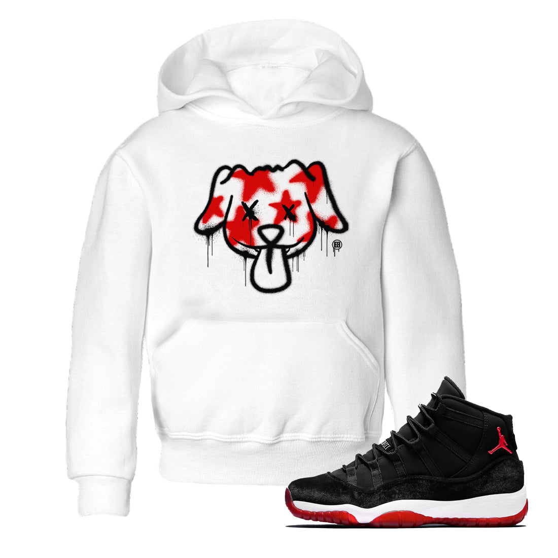 11s Bred Velvet shirts to match jordans Graffiti Dog sneaker match tees Air Jordan 11 Bred Velvet match shoes to clothes Drip Gear Zone Youth Baby White 1 tee