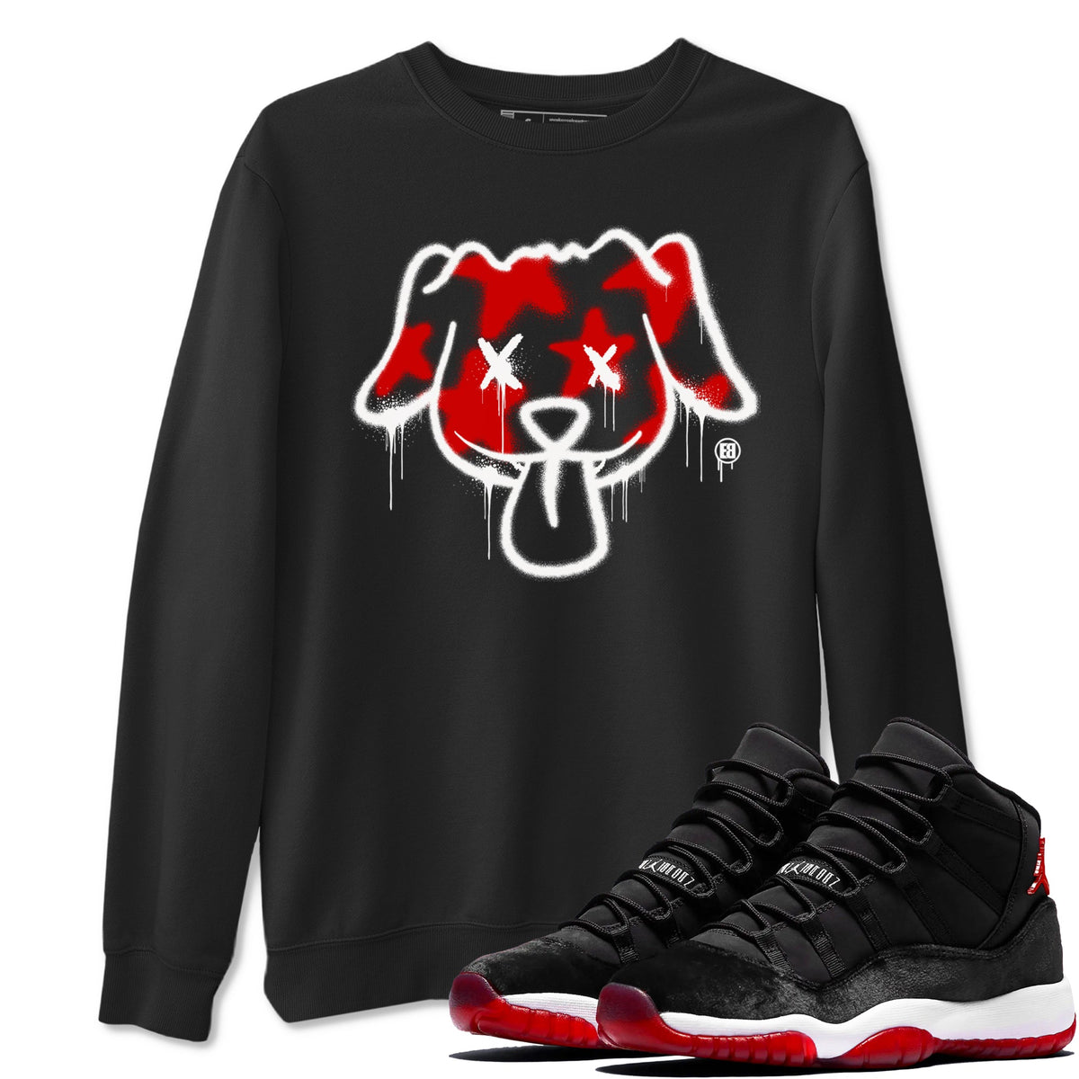 11s Bred Velvet shirts to match jordans Graffiti Dog sneaker match tees Air Jordan 11 Bred Velvet match shoes to clothes Drip Gear Zone unisex cotton Black 1 shirts