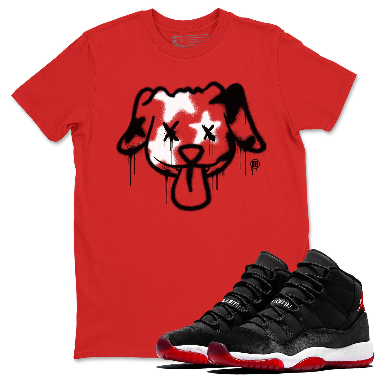 11s Bred Velvet shirts to match jordans Graffiti Dog sneaker match tees Air Jordan 11 Bred Velvet match shoes to clothes Drip Gear Zone unisex cotton Red 1 shirts