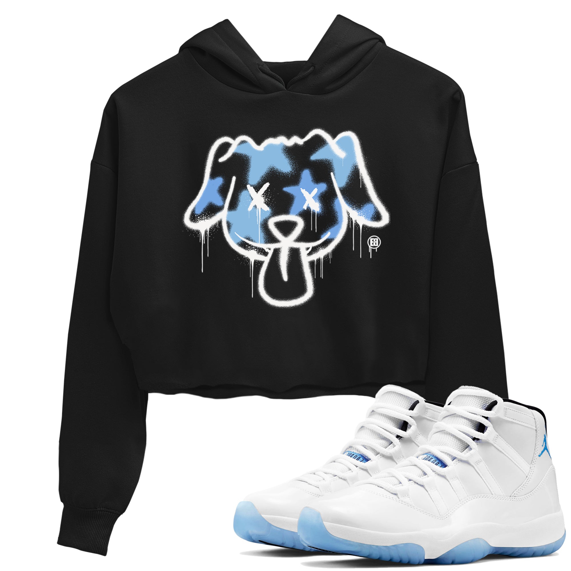 11s Legend Blue shirts to match jordans Graffiti Dog sneaker match tees Air Jordan 11 Legend Blue match shoes to clothes Drip Gear Zone unisex cotton Black 1 crop tee