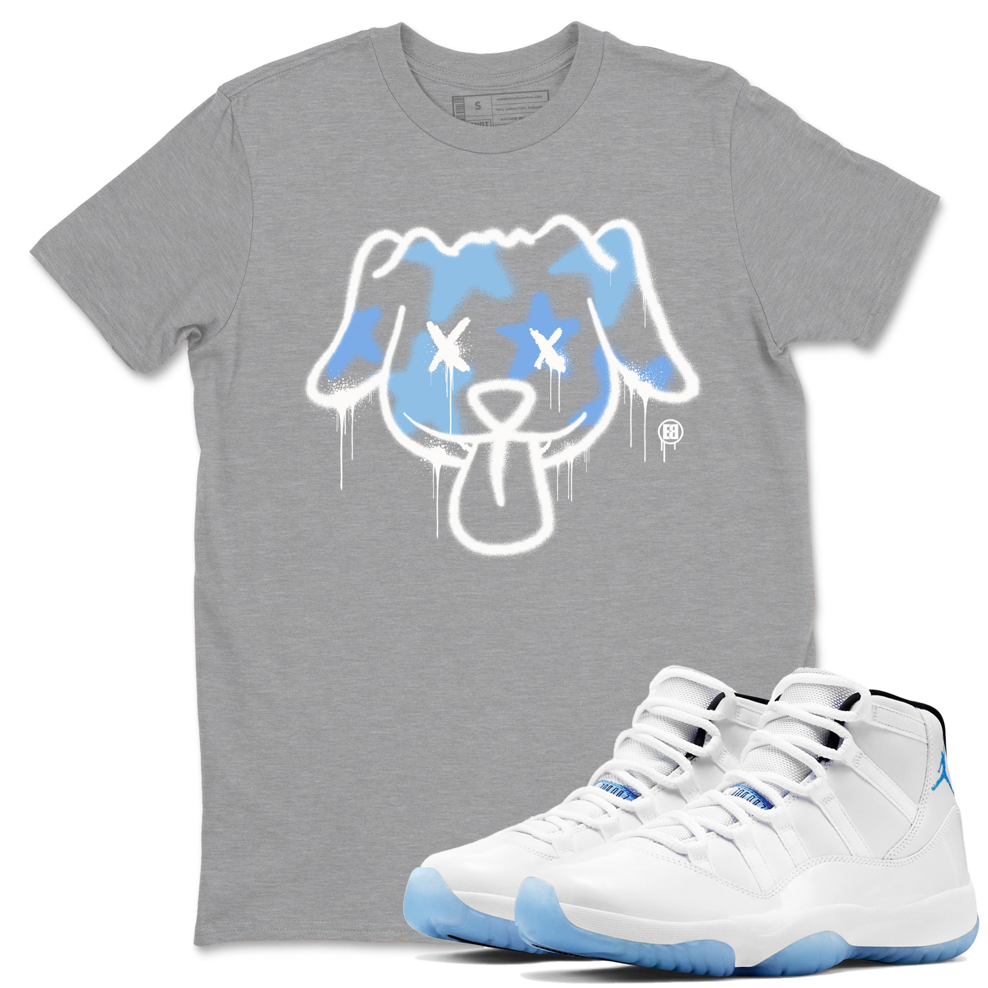 11s Legend Blue shirts to match jordans Graffiti Dog sneaker match tees Air Jordan 11 Legend Blue match shoes to clothes Drip Gear Zone unisex cotton Heather Grey 1 shirts