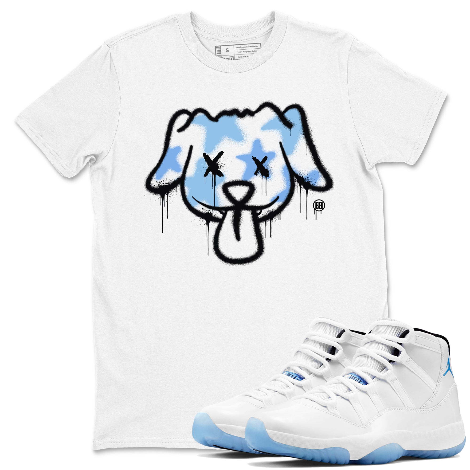 11s Legend Blue shirts to match jordans Graffiti Dog sneaker match tees Air Jordan 11 Legend Blue match shoes to clothes Drip Gear Zone unisex cotton White 1 shirts