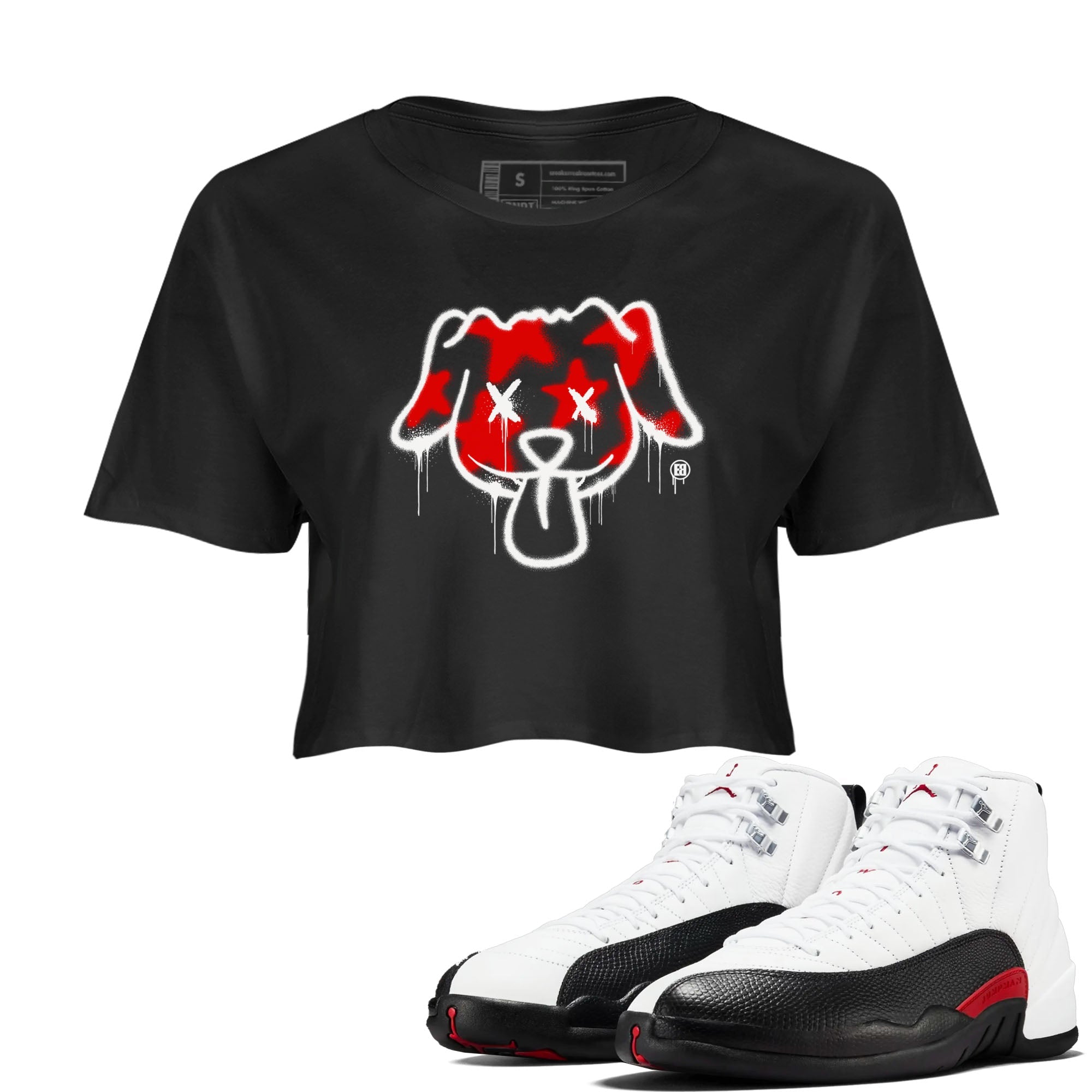 Air Jordan 12 Retro Taxi Flip shirts to match jordans Graffiti Dog Spangled Banner T-Shirt for Independence Day sneaker match tees 12s Red Taxi Drip Gear Zone Black 1 crop length shirt