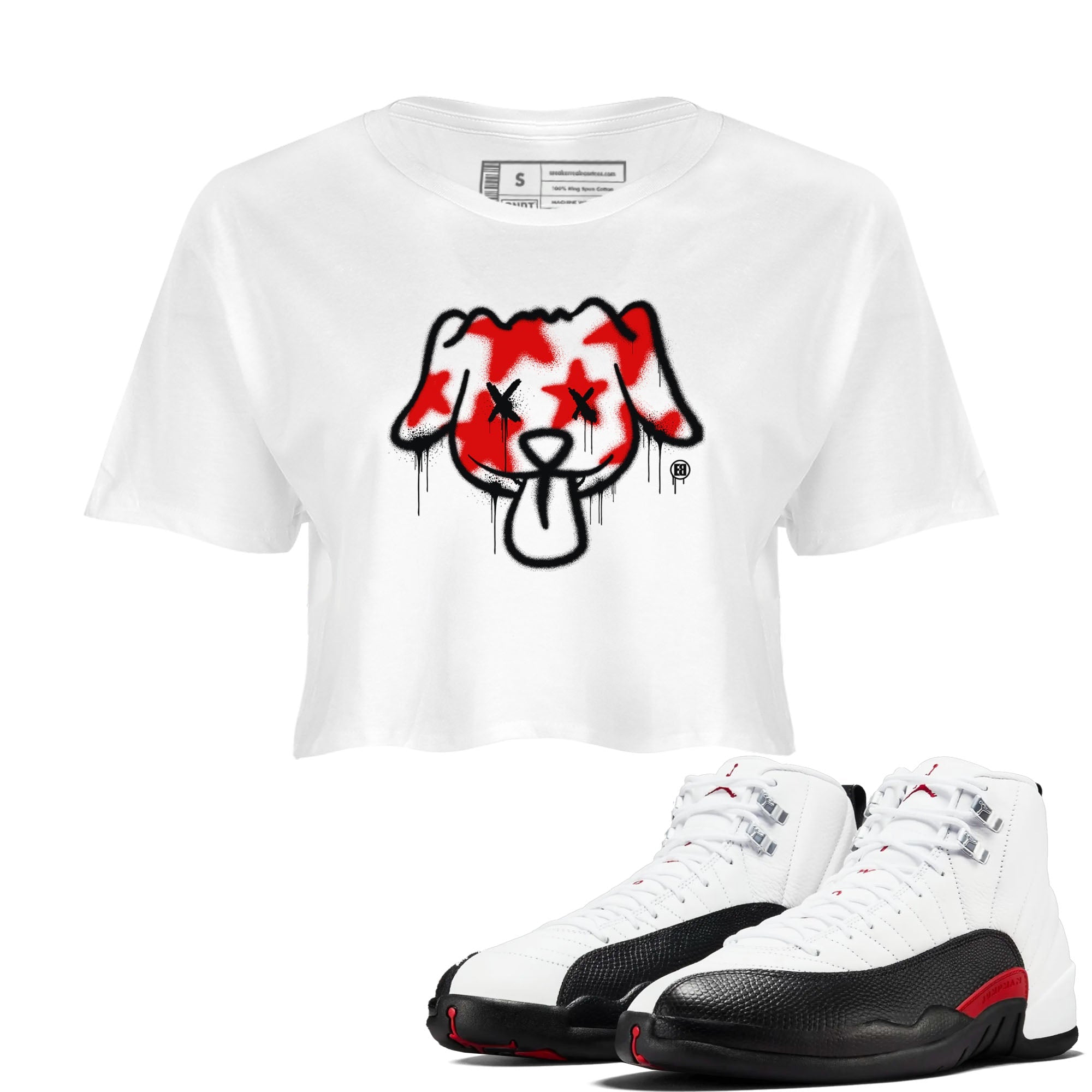 Air Jordan 12 Retro Taxi Flip shirts to match jordans Graffiti Dog Spangled Banner T-Shirt for Independence Day sneaker match tees 12s Red Taxi Drip Gear Zone White 1 crop length shirt
