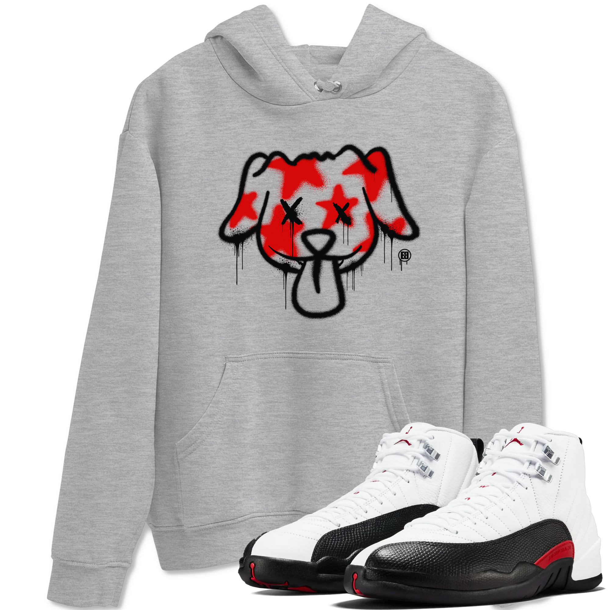 Air Jordan 12 Retro Taxi Flip shirts to match jordans Graffiti Dog Spangled Banner T-Shirt for Independence Day sneaker match tees 12s Red Taxi Drip Gear Zone unisex cotton Heather Grey 1 crew neck shirt