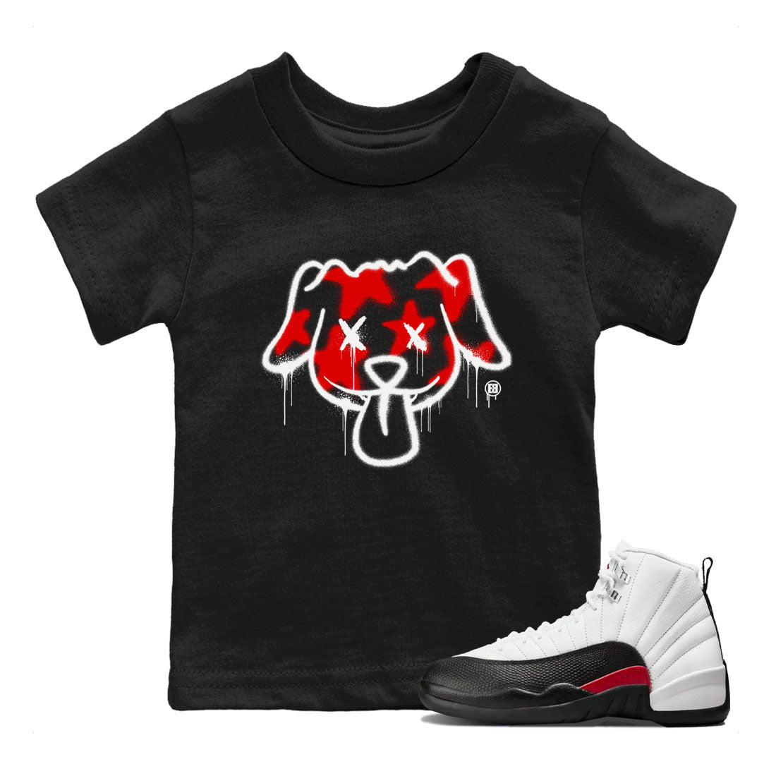 Air Jordan 12 Retro Taxi Flip shirts to match jordans Graffiti Dog Spangled Banner T-Shirt for Independence Day sneaker match tees 12s Red Taxi Drip Gear Zone baby toddler Black 1 cotton Shirt