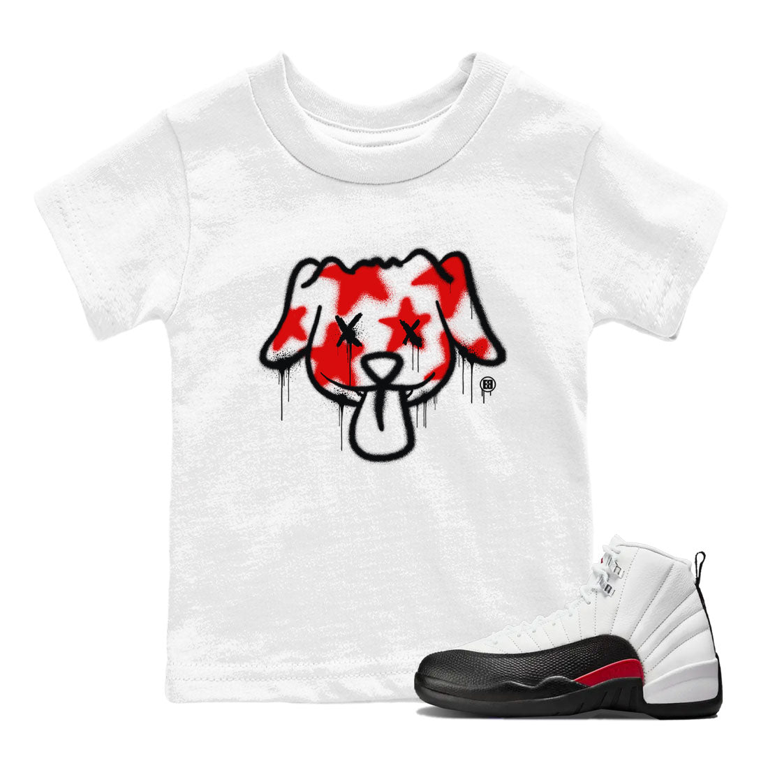 Air Jordan 12 Retro Taxi Flip shirts to match jordans Graffiti Dog Spangled Banner T-Shirt for Independence Day sneaker match tees 12s Red Taxi Drip Gear Zone baby toddler White 1 cotton Shirt