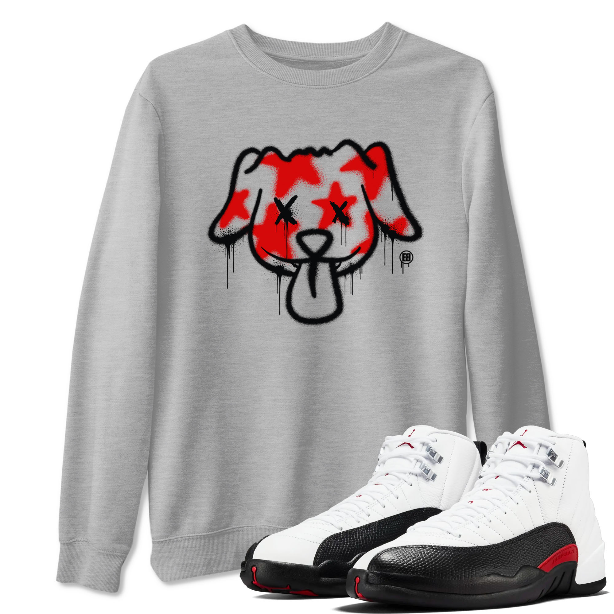 Air Jordan 12 Retro Taxi Flip shirts to match jordans Graffiti Dog Spangled Banner T-Shirt for Independence Day sneaker match tees 12s Red Taxi Drip Gear Zone unisex cotton Heather Grey 1 crew neck shirt