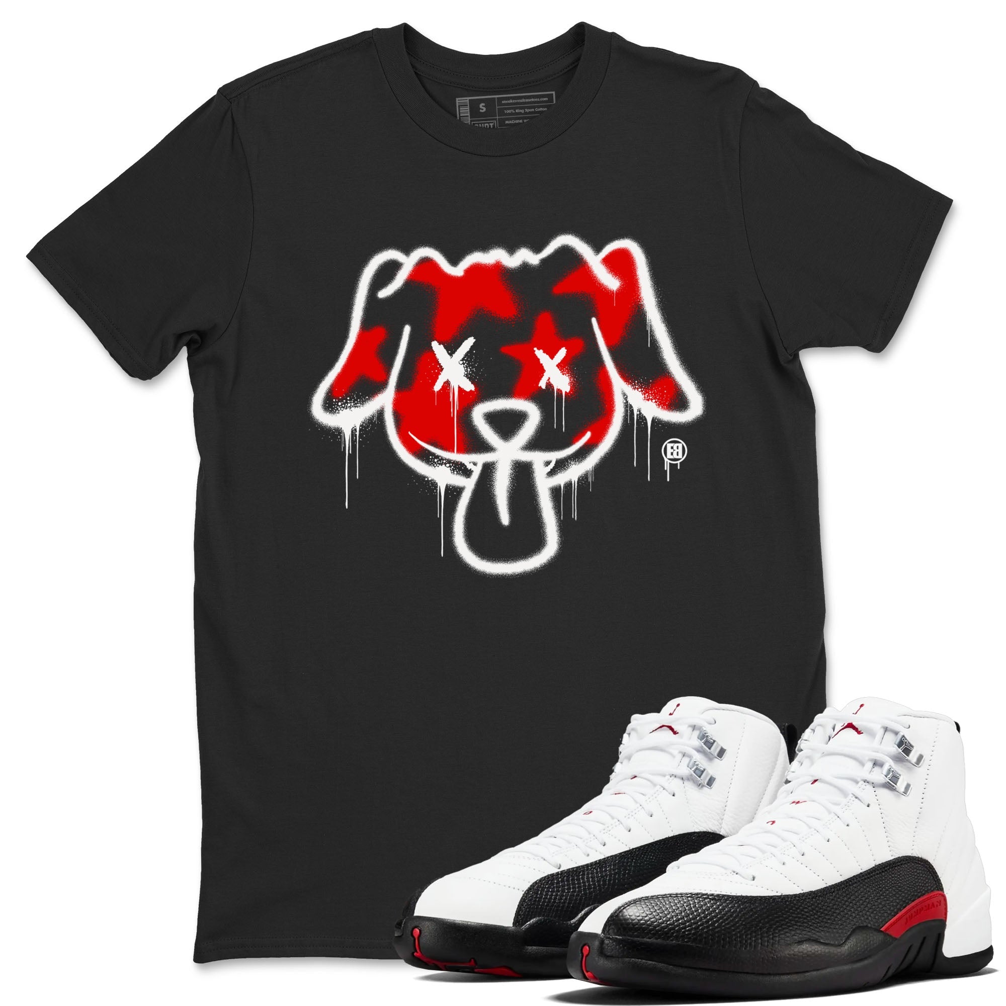 Air Jordan 12 Retro Taxi Flip shirts to match jordans Graffiti Dog Spangled Banner T-Shirt for Independence Day sneaker match tees 12s Red Taxi Drip Gear Zone unisex cotton Black 1 crew neck shirt