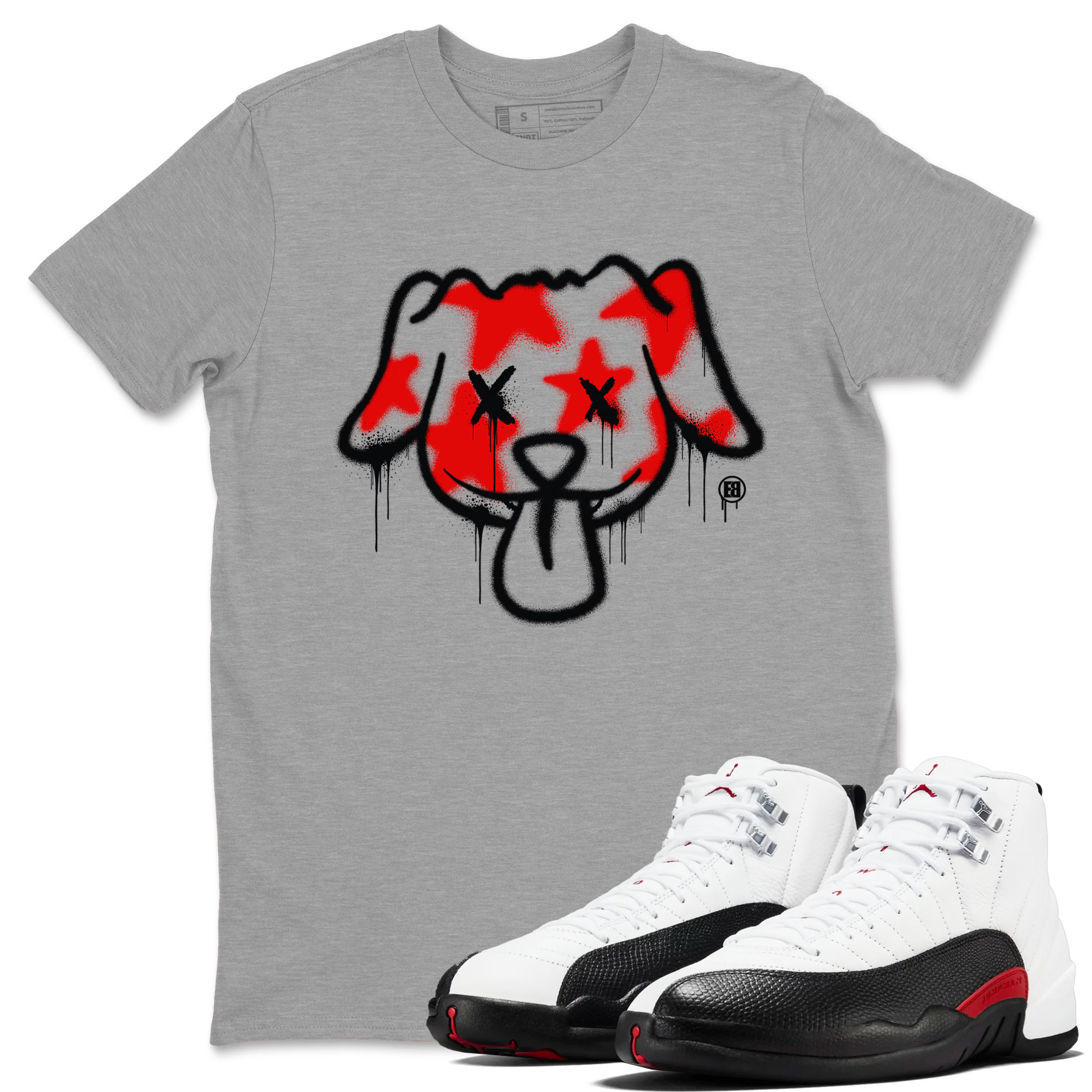 Air Jordan 12 Retro Taxi Flip shirts to match jordans Graffiti Dog Spangled Banner T-Shirt for Independence Day sneaker match tees 12s Red Taxi Drip Gear Zone unisex cotton Heather Grey 1 crew neck shirt