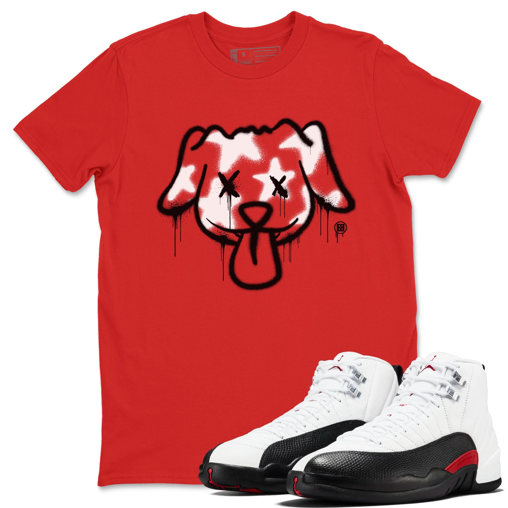 Air Jordan 12 Retro Taxi Flip shirts to match jordans Graffiti Dog Spangled Banner T-Shirt for Independence Day sneaker match tees 12s Red Taxi Drip Gear Zone unisex cotton Red 1 crew neck shirt