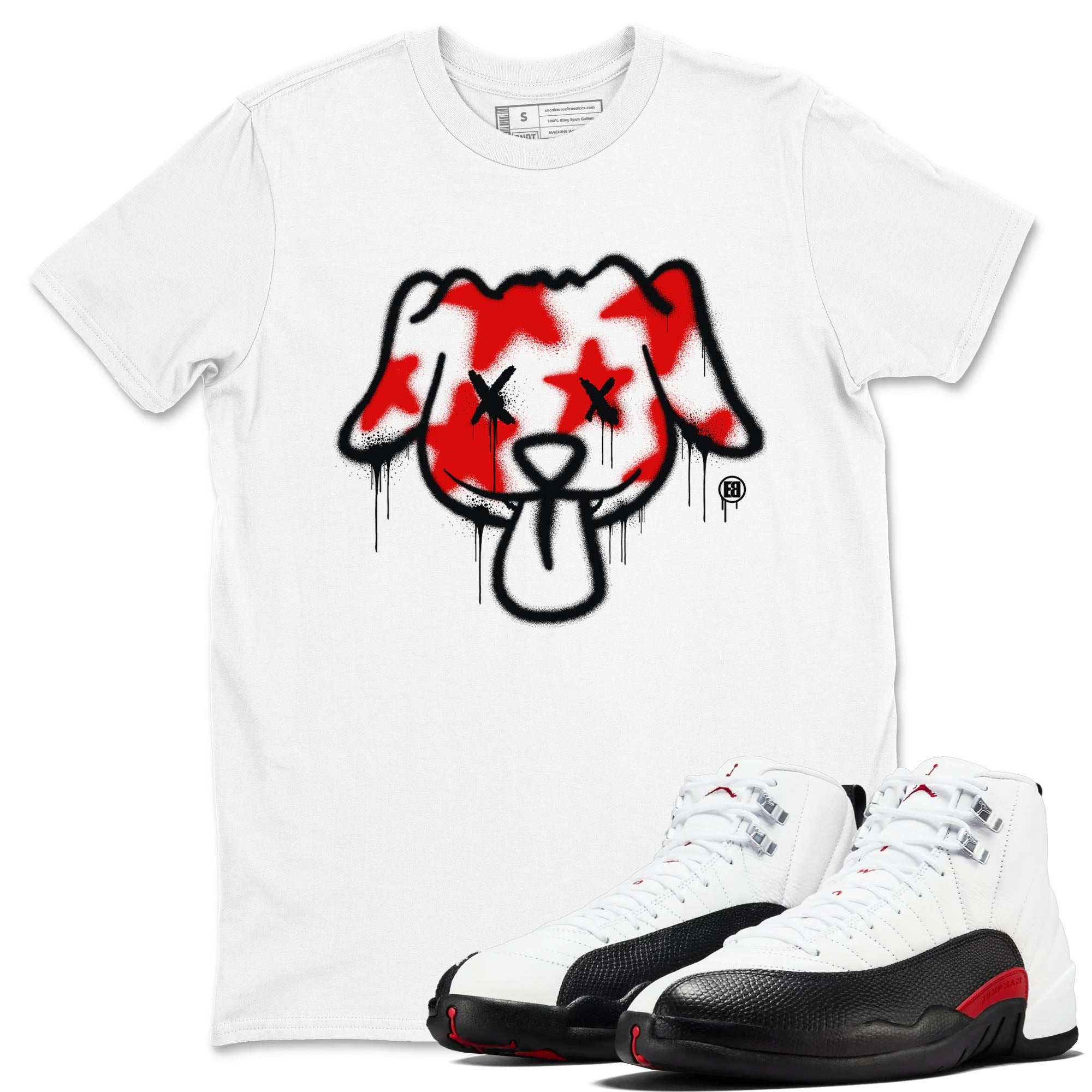 Air Jordan 12 Retro Taxi Flip shirts to match jordans Graffiti Dog Spangled Banner T-Shirt for Independence Day sneaker match tees 12s Red Taxi Drip Gear Zone unisex cotton White 1 crew neck shirt