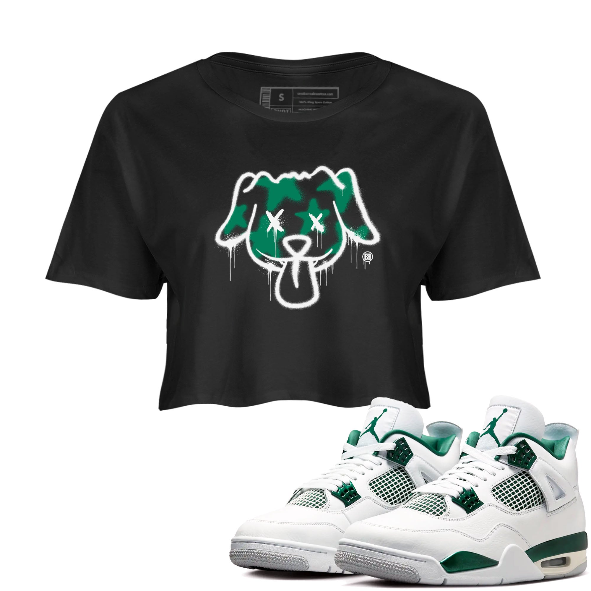4s Oxidized Green shirts to match jordans Graffiti Dog sneaker match tees Air Jordan 4 Oxidized Green Drip Gear Zone streetwear brand Black 1 crop tee