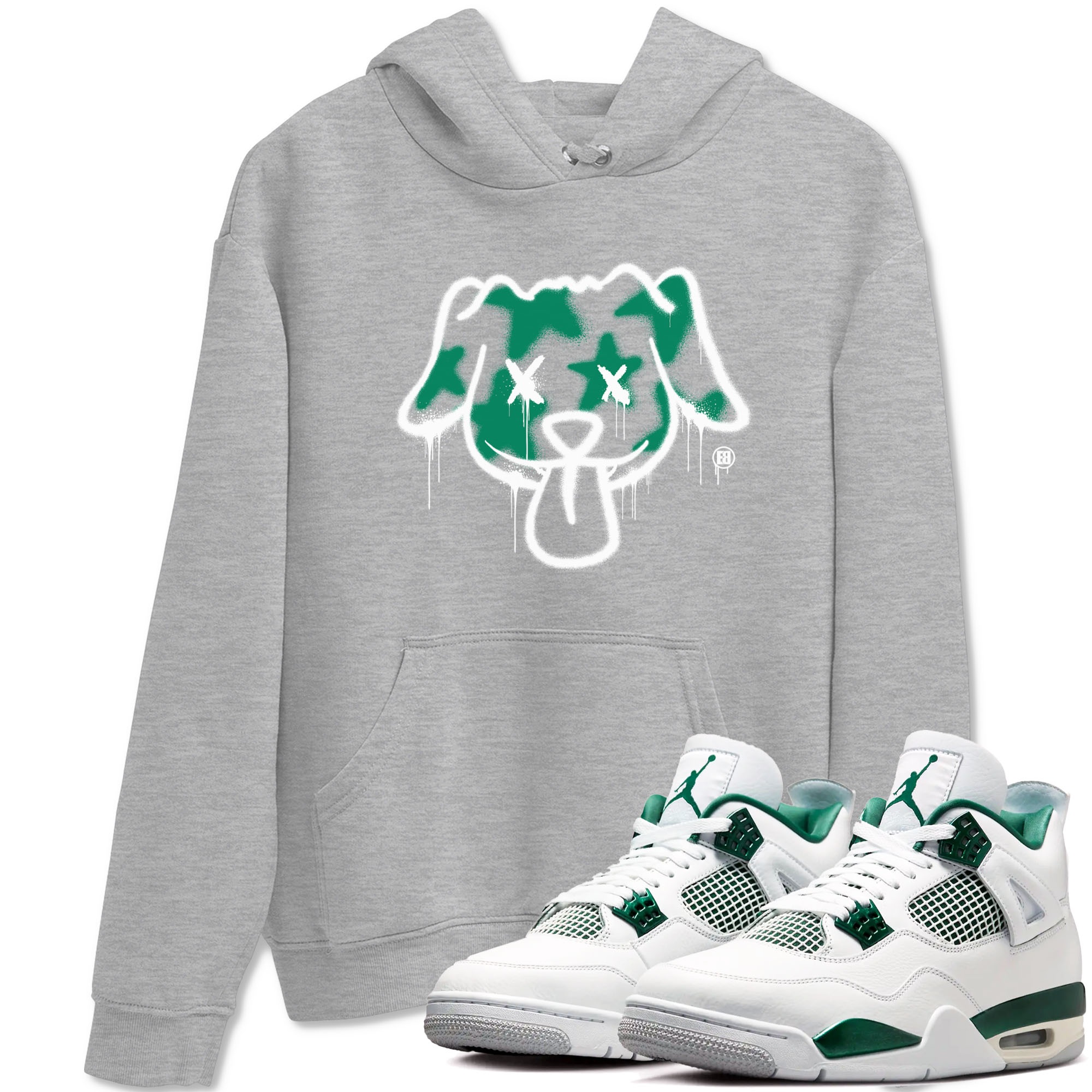 4s Oxidized Green shirts to match jordans Graffiti Dog sneaker match tees Air Jordan 4 Oxidized Green Drip Gear Zone streetwear brand Heather Grey 1 unisex cotton tee