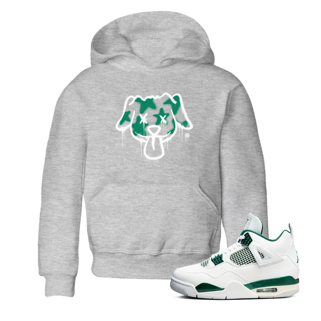 4s Oxidized Green shirts to match jordans Graffiti Dog sneaker match tees Air Jordan 4 Oxidized Green Drip Gear Zone streetwear brand Baby and Youth Heather Grey 1 cotton tee