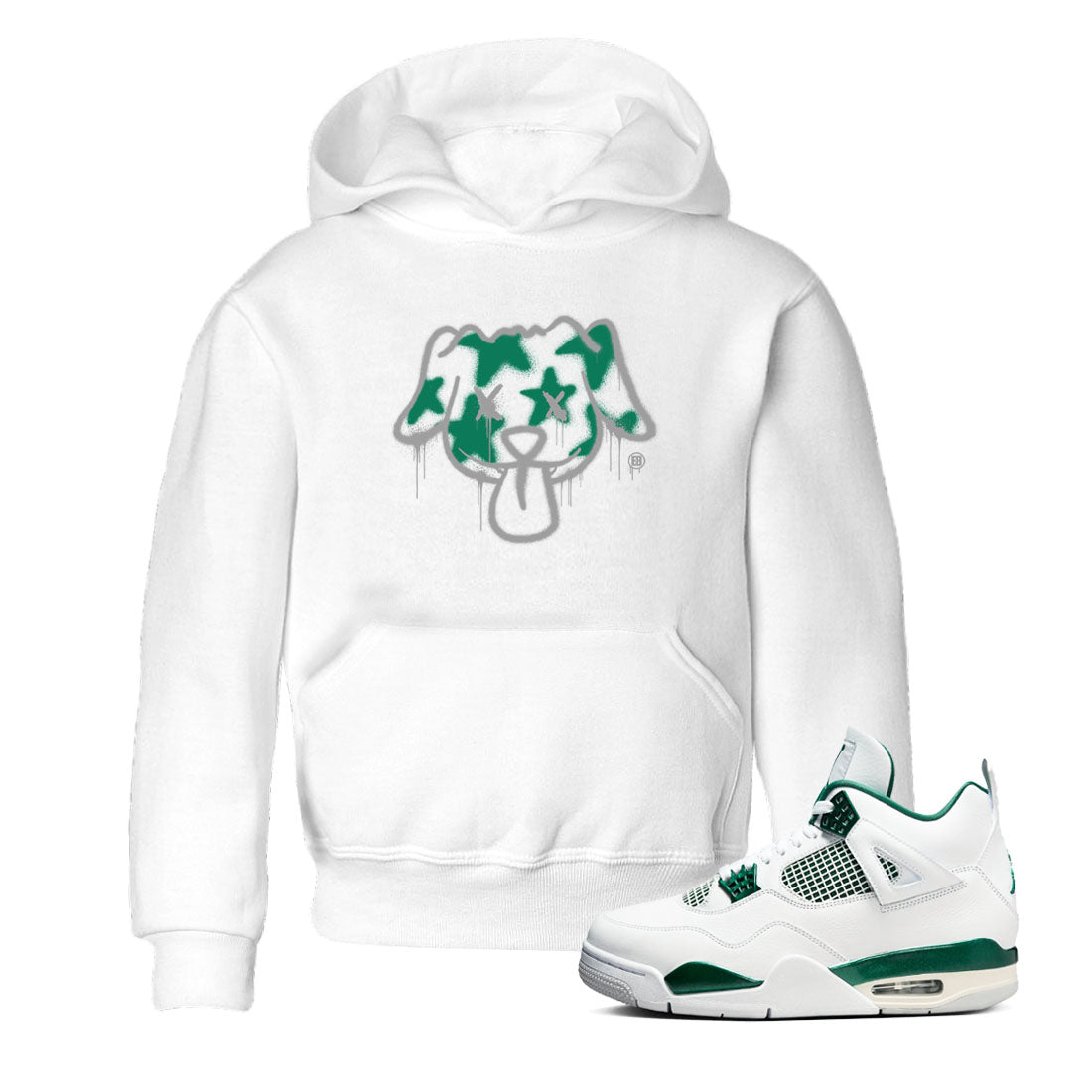 4s Oxidized Green shirts to match jordans Graffiti Dog sneaker match tees Air Jordan 4 Oxidized Green Drip Gear Zone streetwear brand Baby and Youth White 1 cotton tee