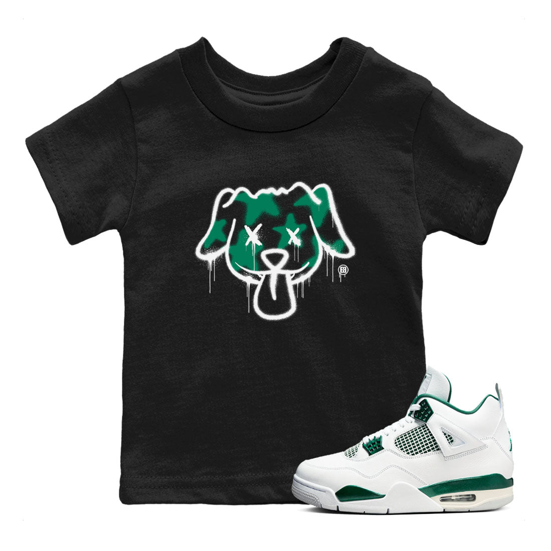 4s Oxidized Green shirts to match jordans Graffiti Dog sneaker match tees Air Jordan 4 Oxidized Green Drip Gear Zone streetwear brand Baby and Youth Black 1 cotton tee