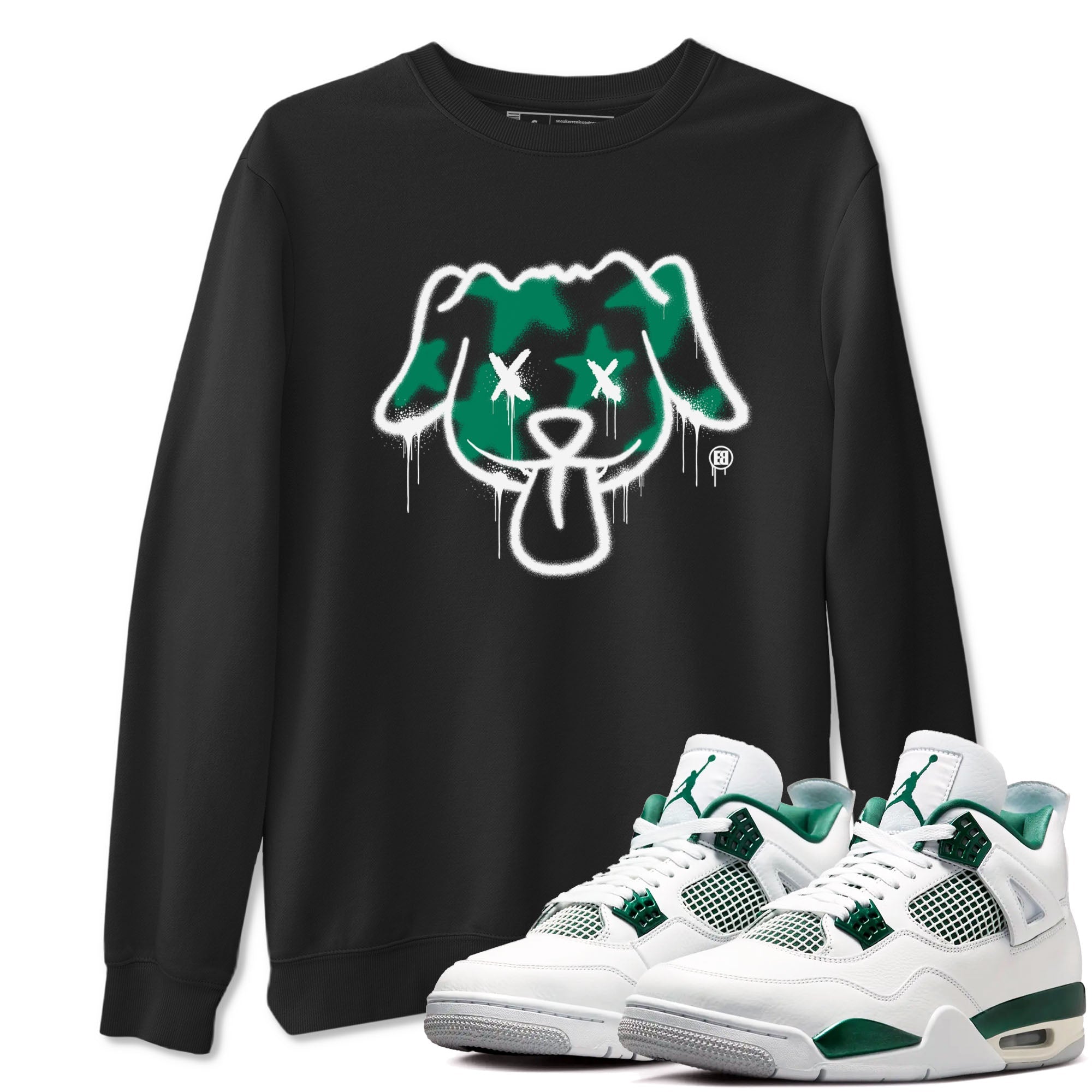 4s Oxidized Green shirts to match jordans Graffiti Dog sneaker match tees Air Jordan 4 Oxidized Green Drip Gear Zone streetwear brand Black 1 unisex cotton tee