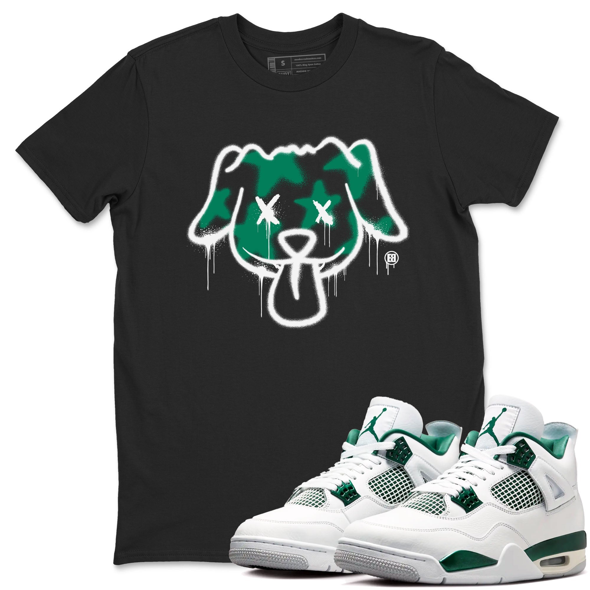 4s Oxidized Green shirts to match jordans Graffiti Dog sneaker match tees Air Jordan 4 Oxidized Green Drip Gear Zone streetwear brand Black 1 unisex cotton tee