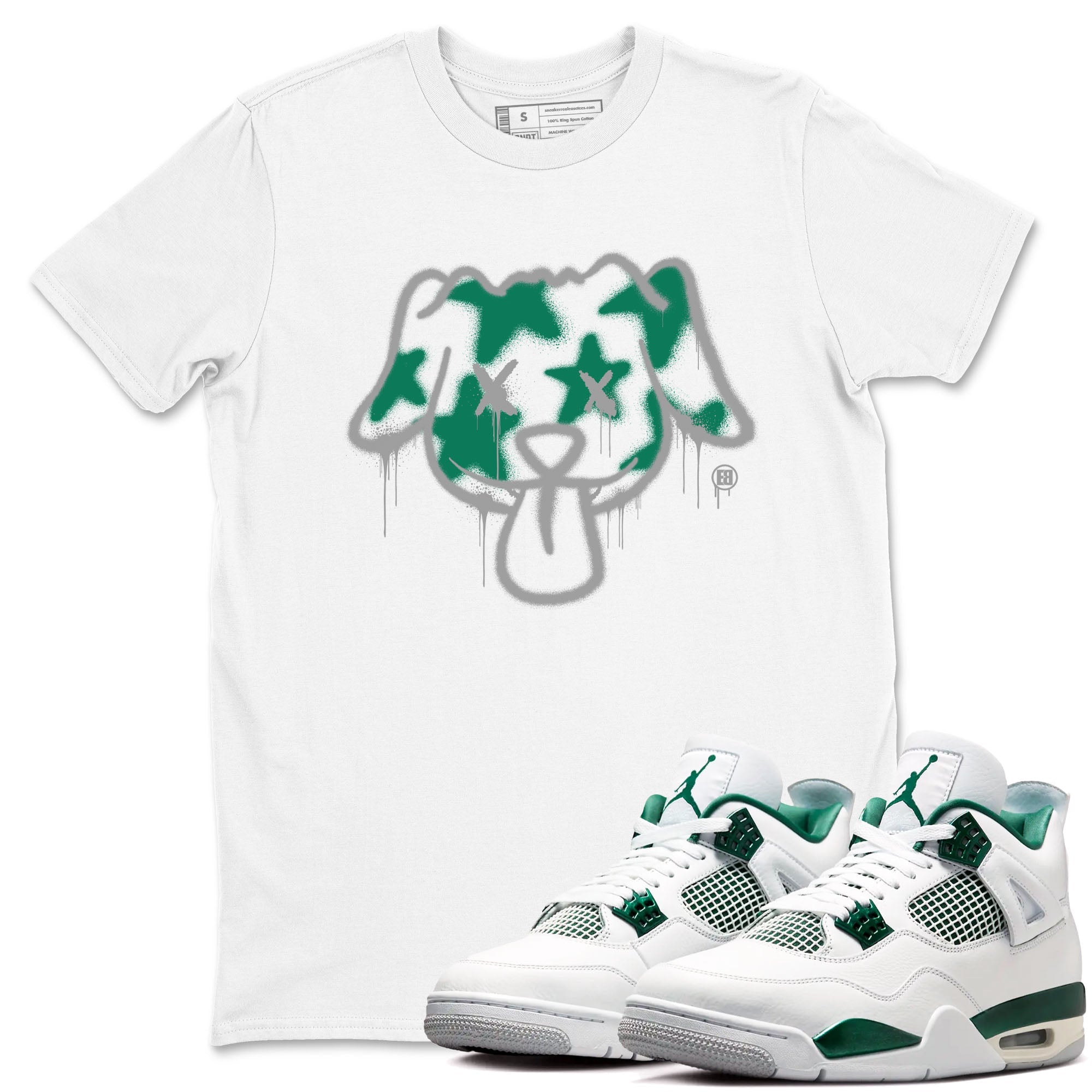 4s Oxidized Green shirts to match jordans Graffiti Dog sneaker match tees Air Jordan 4 Oxidized Green Drip Gear Zone streetwear brand White 1 unisex cotton tee