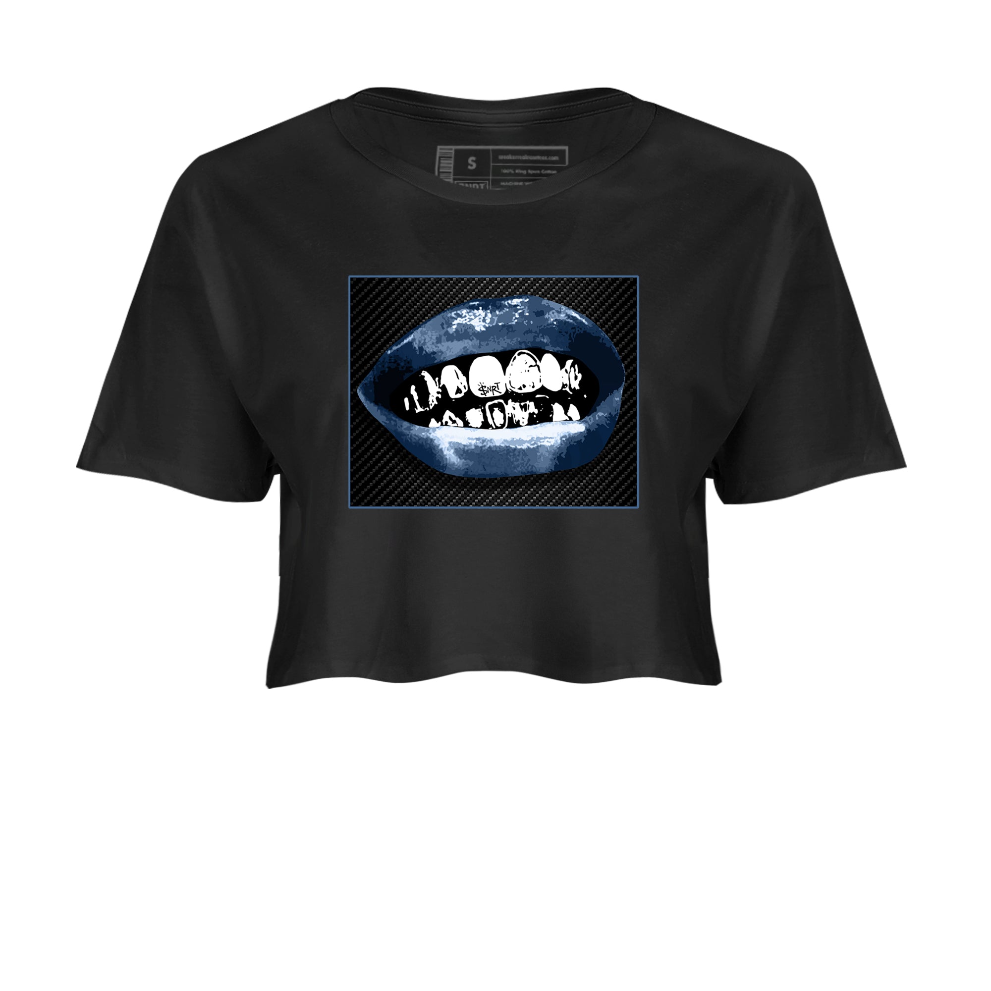 Sneaker Threads  Sneaker Tees To Match Air Foamposite One Carbon Fiber  Grillz Lips Crop Tee Black 2. Perfect for Jordan releases 2025 colorways.