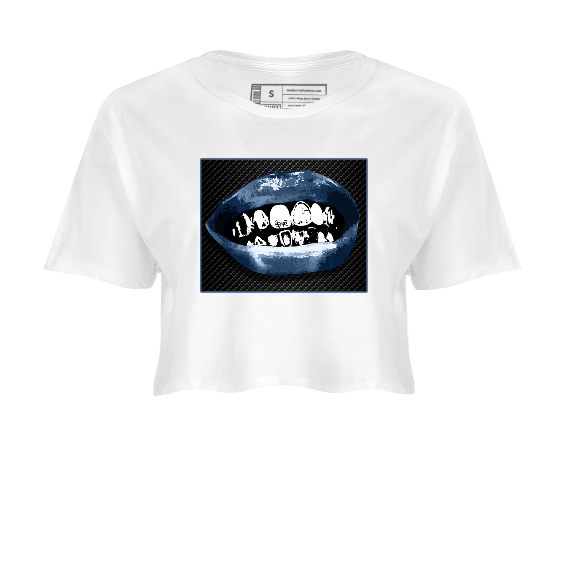 Sneaker Threads  Sneaker Tees To Match Air Foamposite One Carbon Fiber  Grillz Lips Crop Tee White 2. Perfect for Jordan releases 2025 colorways.