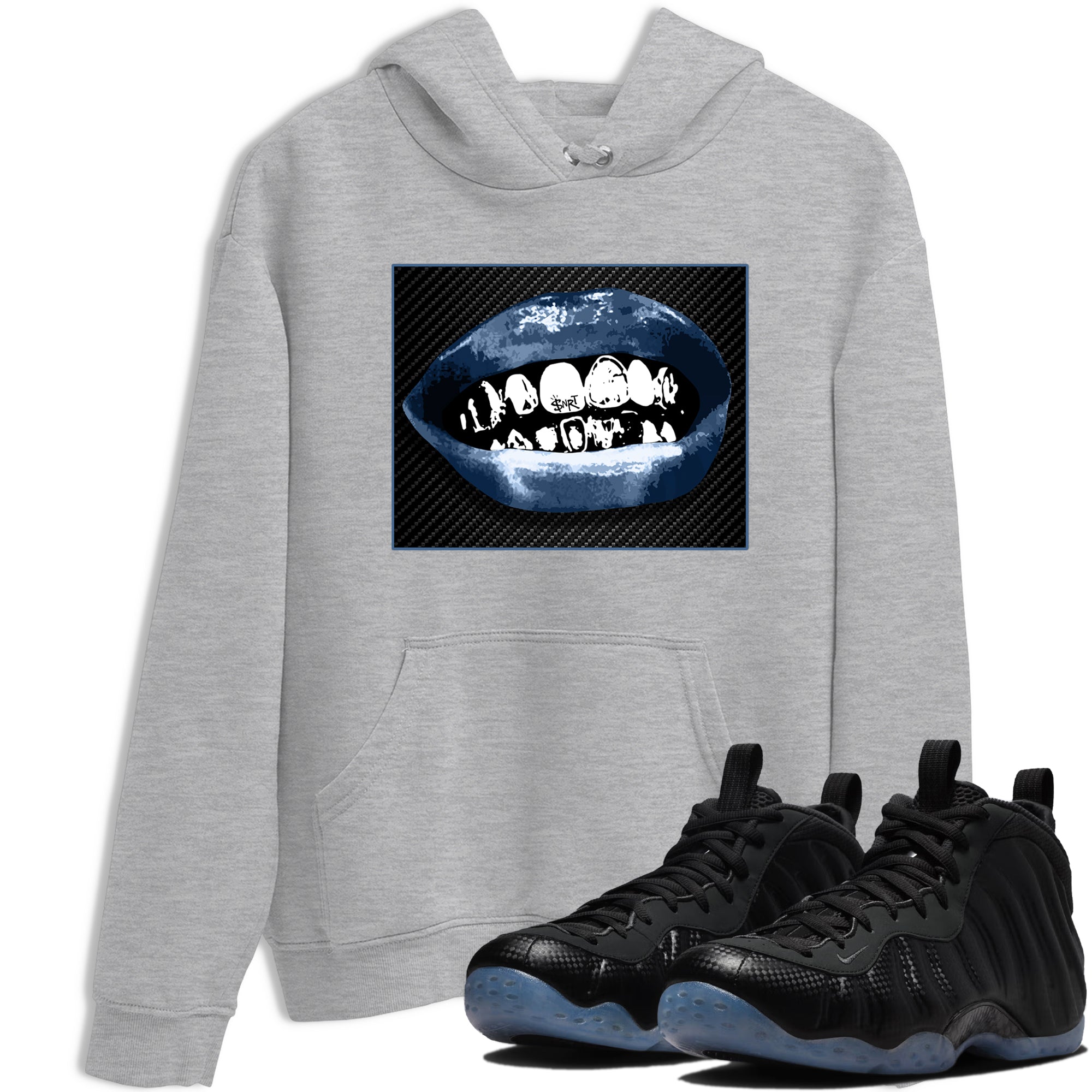 Sneaker Threads  Sneaker Tees To Match Air Foamposite One Carbon Fiber  Grillz Lips Graphic Tee Heather Grey 1. Perfect for Jordan releases 2025 colorways.