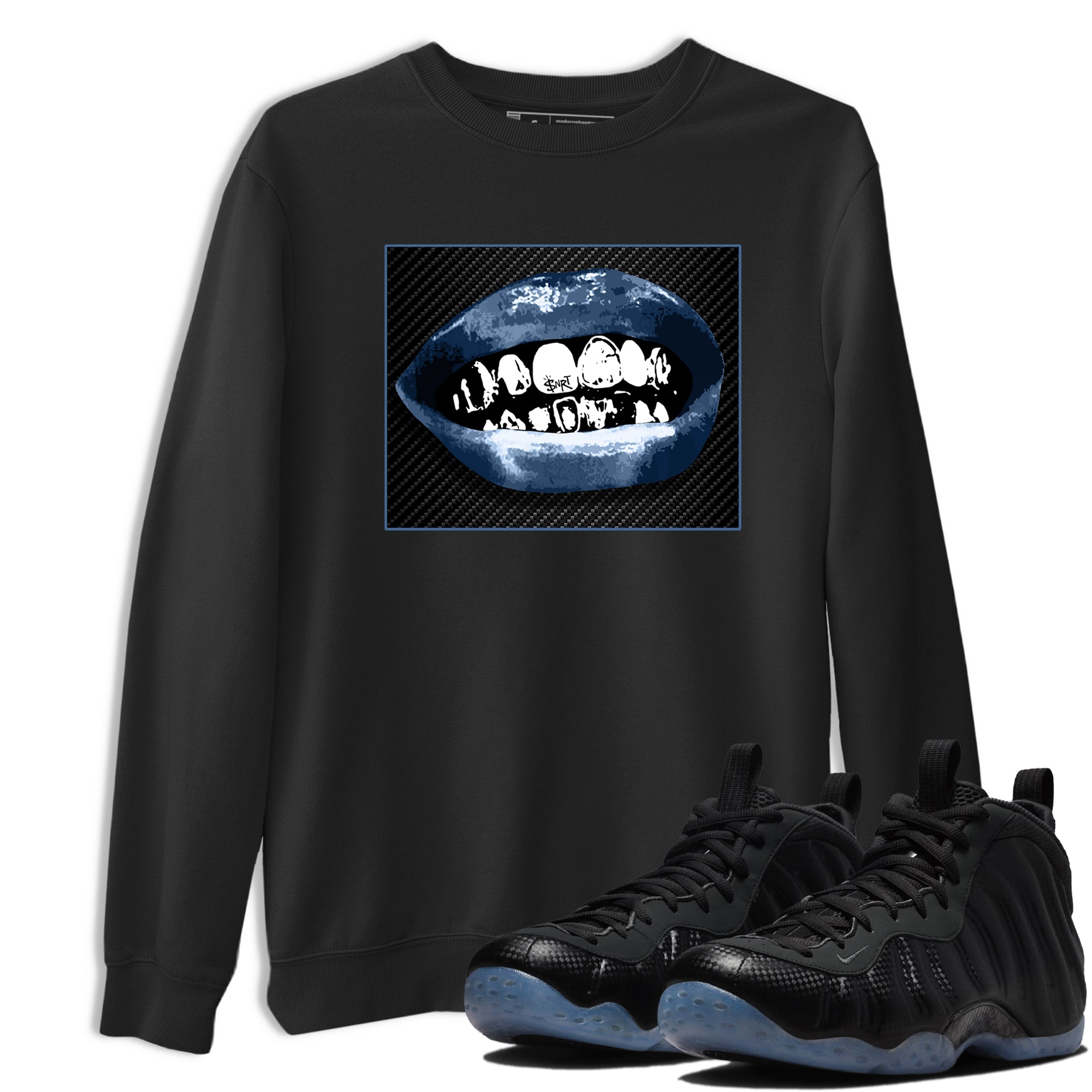 Sneaker Threads  Sneaker Tees To Match Air Foamposite One Carbon Fiber  Grillz Lips Graphic Tee Black 1. Perfect for Jordan releases 2025 colorways.