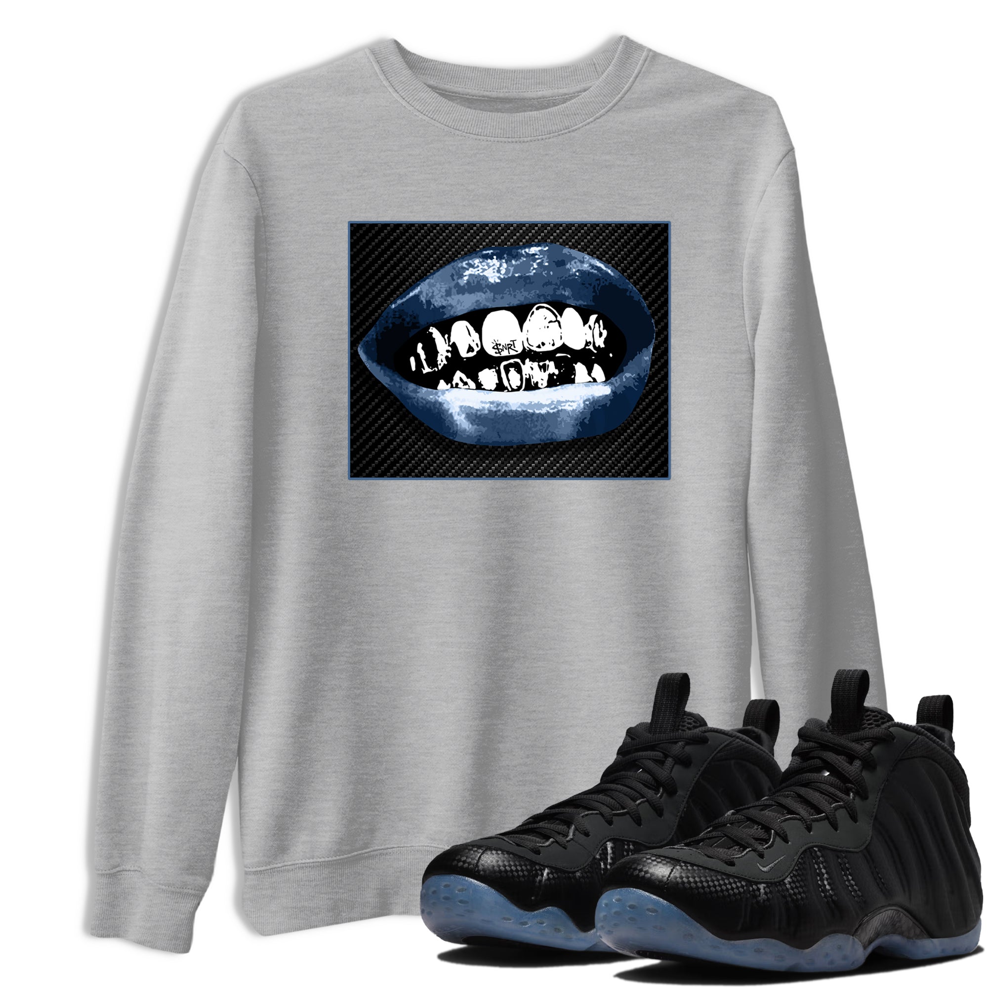Sneaker Threads  Sneaker Tees To Match Air Foamposite One Carbon Fiber  Grillz Lips Graphic Tee Heather Grey 1. Perfect for Jordan releases 2025 colorways.