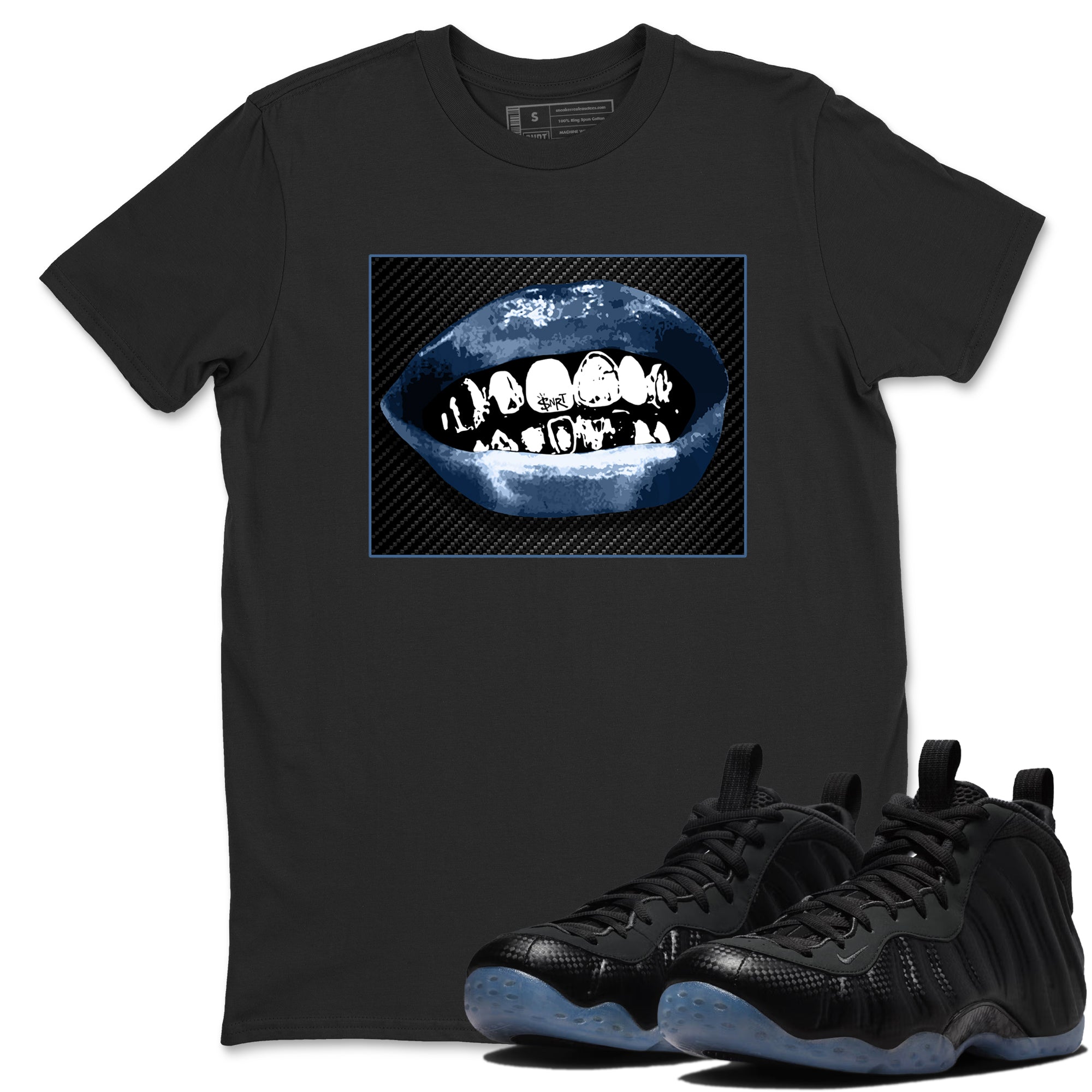 Sneaker Threads  Sneaker Tees To Match Air Foamposite One Carbon Fiber  Grillz Lips Graphic Tee Black 1. Perfect for Jordan releases 2025 colorways.