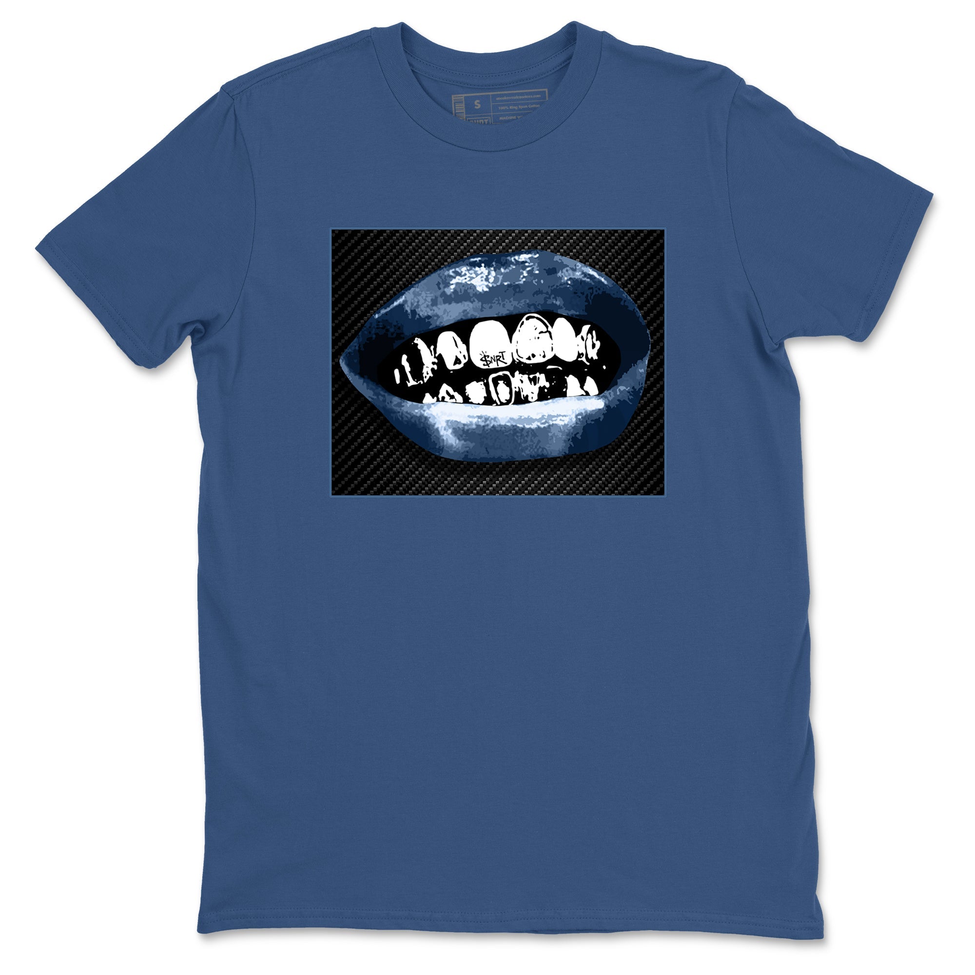 Sneaker Threads  Sneaker Tees To Match Air Foamposite One Carbon Fiber  Grillz Lips Graphic Tee Denim Blue 2. Perfect for Jordan releases 2025 colorways.